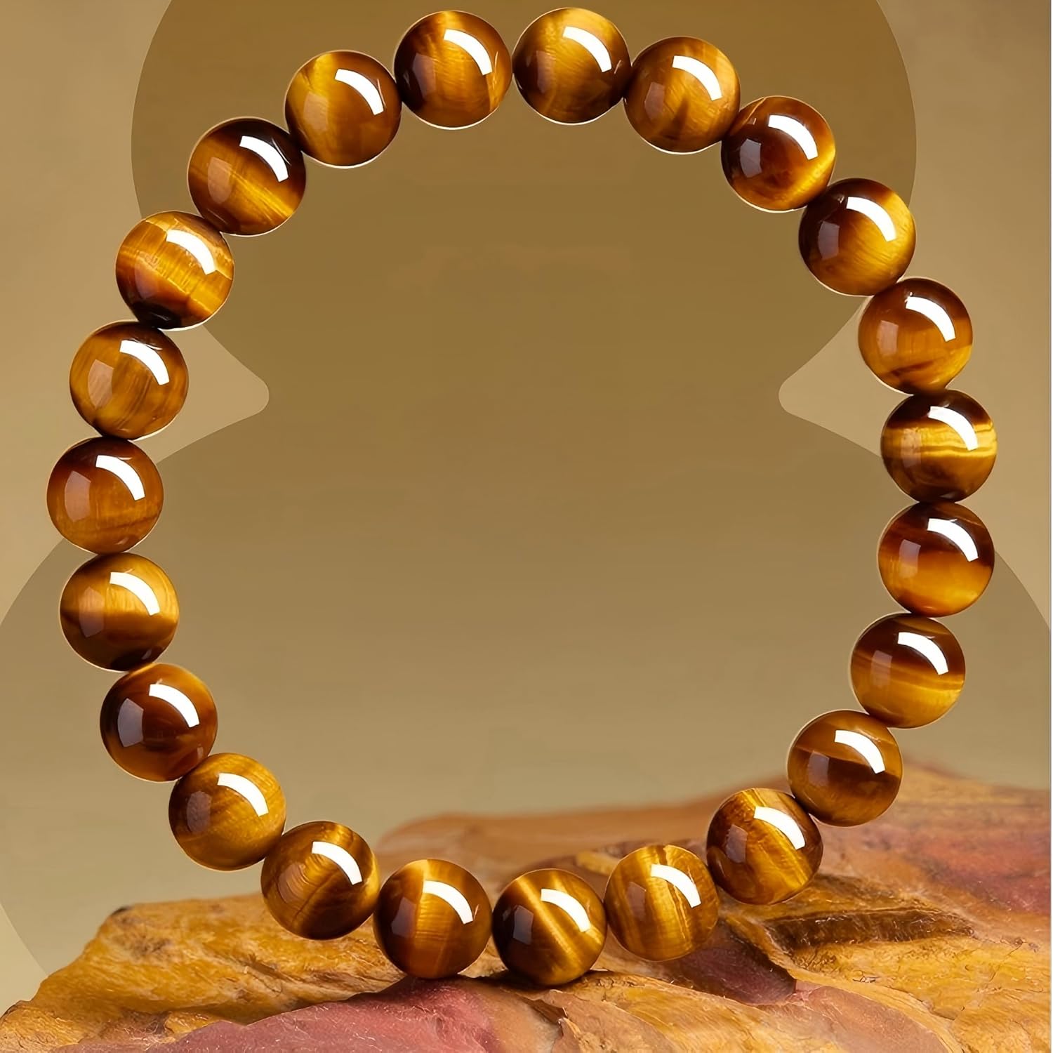 Rosolaratop Natural Tiger Eye Stone Bracelet, 8-12mm Healing Energy Gemstone Beads, Elastic Stretch Design for Yoga and Meditation - Image 7