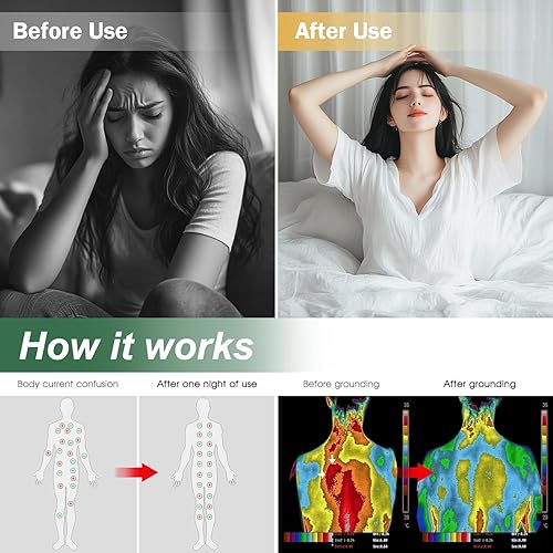 Miniatura 5 de Grounding Sábanas con 90% algodón orgánico, 10% fibra de plata pura, sábana bajera ajustable conectada a tierra con cordón reforzado para un mejor