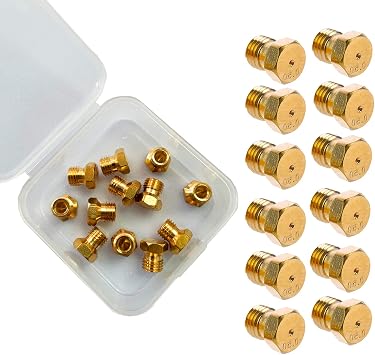 12 Pack Grill Propane Gas Orifice Nozzle Conversion Kit - DIY Burner Brass Jet Nozzles Replacement Parts for Weber and Most Brands Grills, Easy to Drill Out, Orifice Size 0.5mm, M6x0.75mm