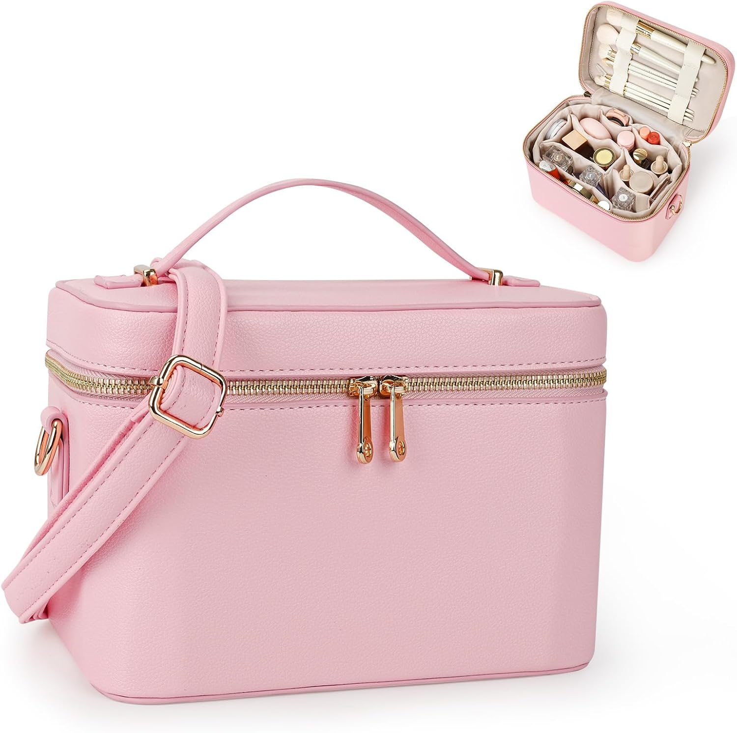 Makeup Bag for Women, Hard Shell PU Leather Makeup Vanity Case