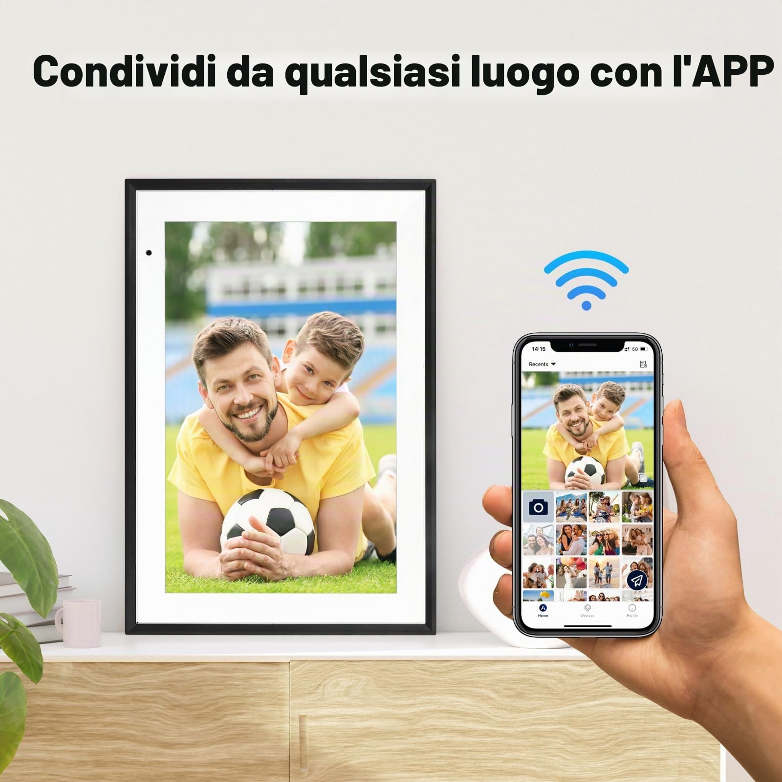 Anna Bella Cornice Digitale WiFi 10,1 Pollici, Cornice Elettronica 1280x800 HD, Memoria 32GB, Rotazione Automatica, Touchscreen Intelligente, Configurazione Remota Facile tramite App AiMOR