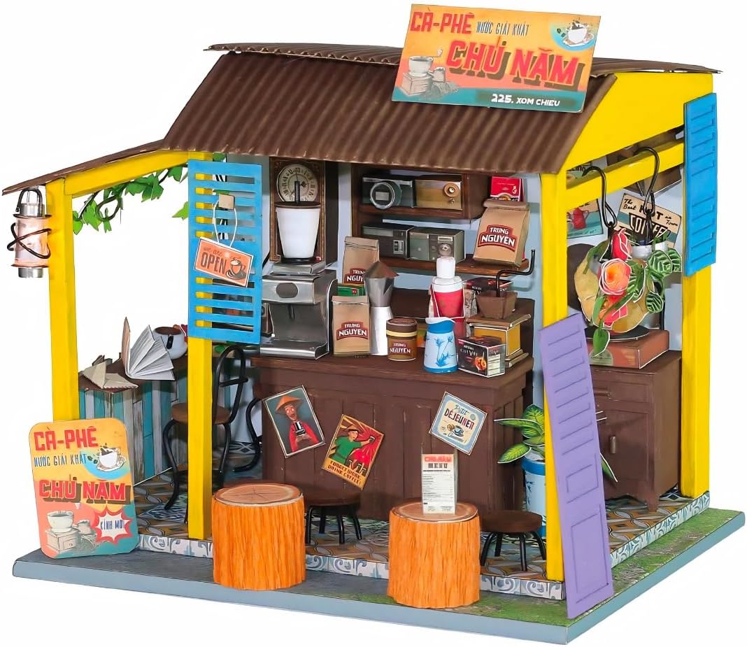 Vietnam DIY Miniature Kit - Viet Vintage Coffee Shop - Tiny Diorama Building Kit, Craft Hobby Gifts for Teens and Adults - Vietnam Street Cafe Miniature Model Kit