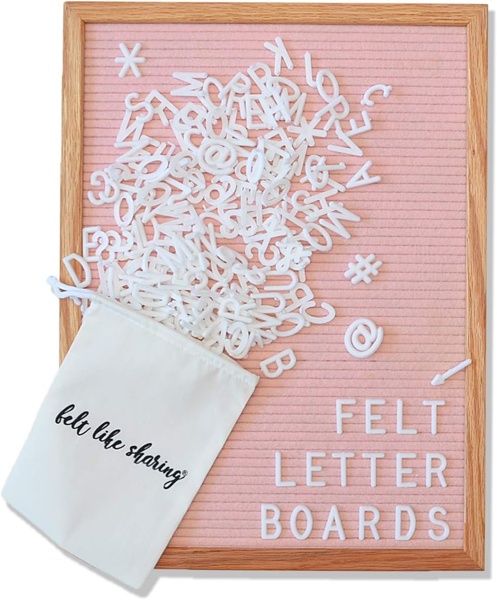 Felt Like Sharing Letter Board (Light Pink Felt - 12”x16”) – Changeable Message Board with 3 Sets of Felt Board Letters for Home, Office & Aesthetic Room Decor – Wall Letterboard Signs In Oak Frame