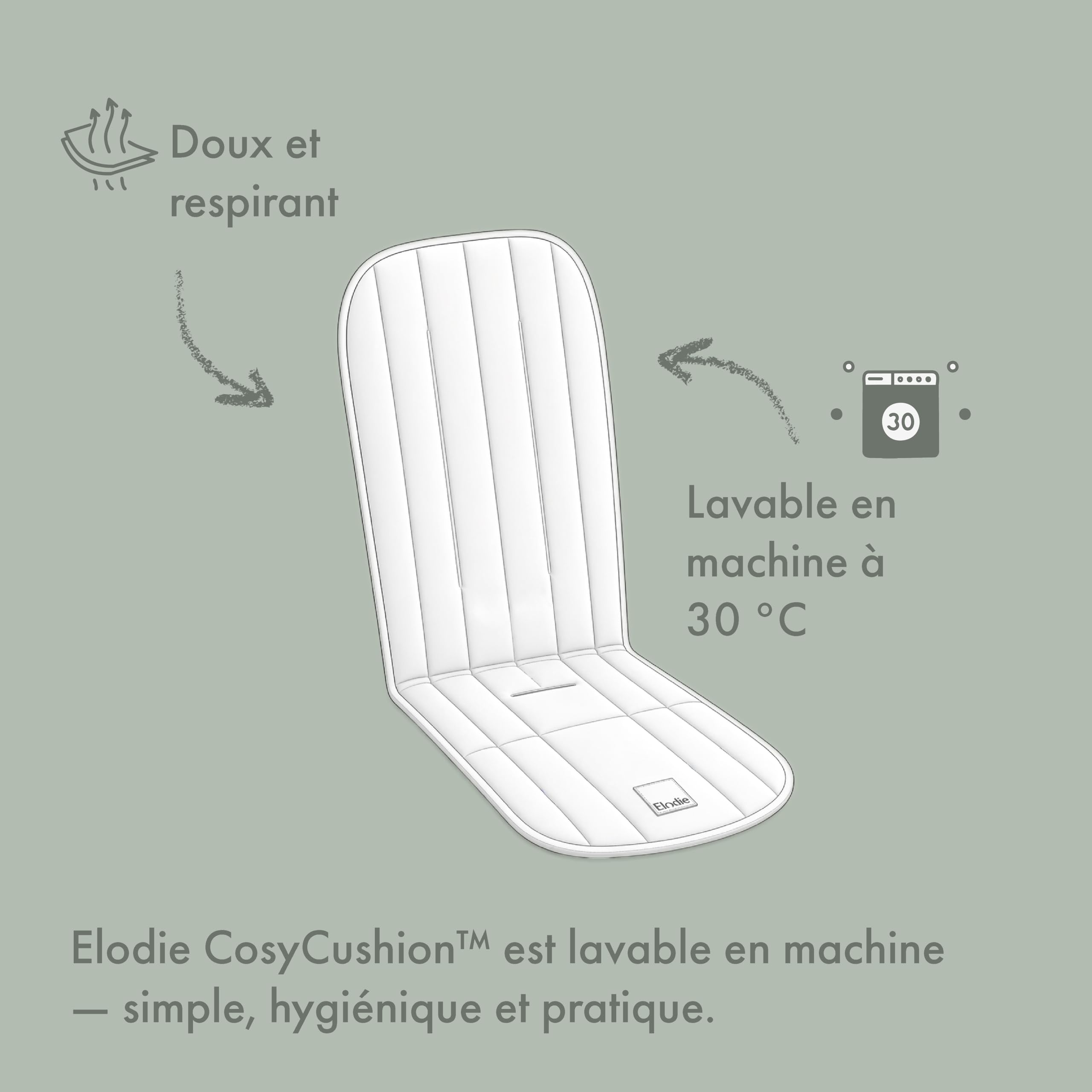 Elodie Details Coussin de Siege Poussette Universelle Réversible, Rembourrée et Lavable Reducteur Poussette CosyCushion Accessoire Poussette - Aviator Black