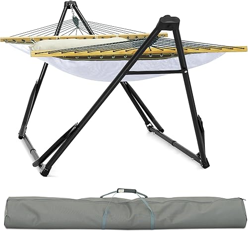 Miniatura 9 de Soporte de hamaca Tranquillo Uniki con garantía de 3 años, hamaca plegable instantánea de 30s con soporte, hamaca de camping con capacidad de 550