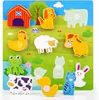 Holz Puzzle Ab 1 Jahr - 8 Tierpuzzle Montessori Spielzeug Für Kleinkinder Bauernhof Thema