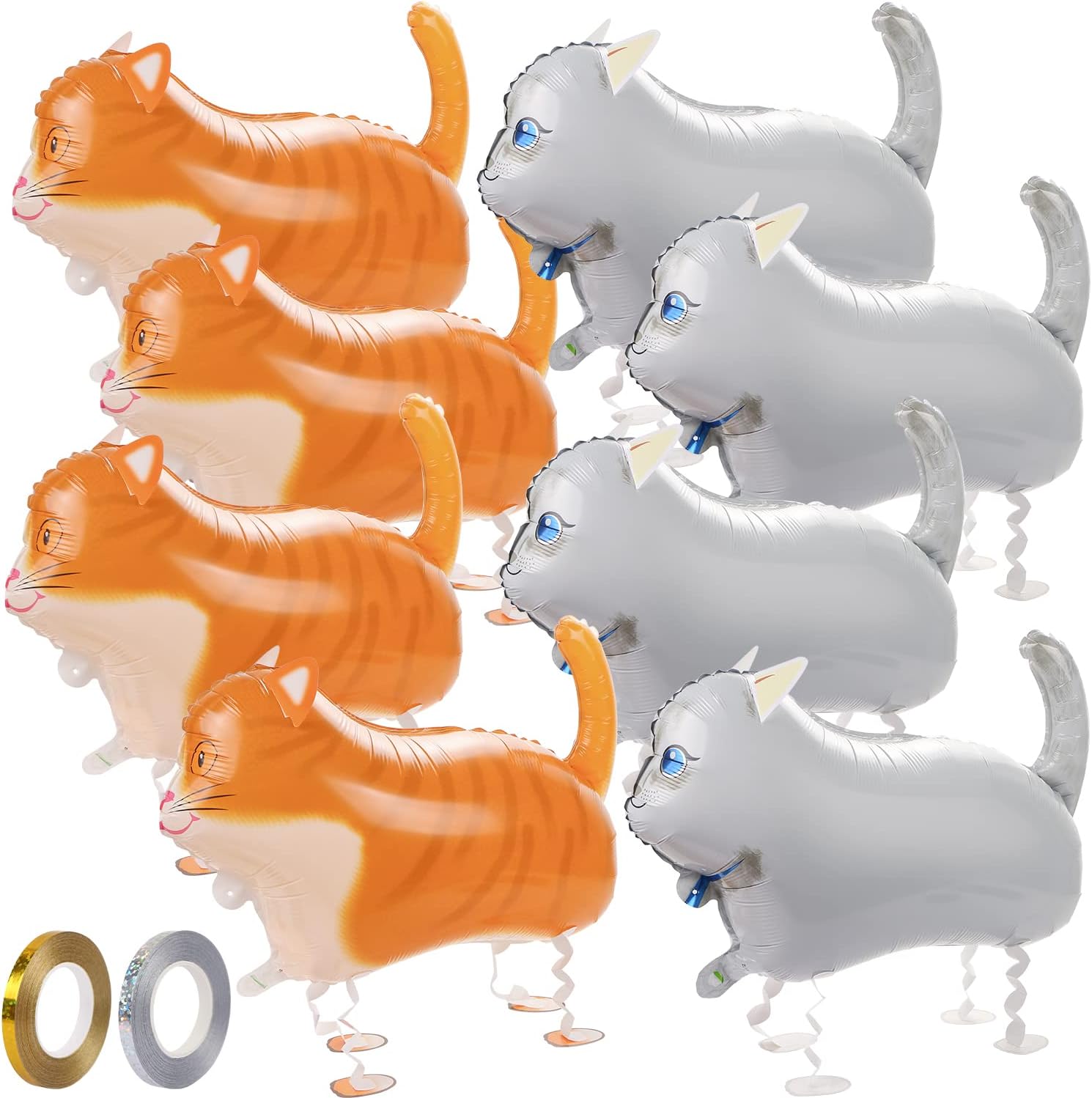 CCOZN 8 globos de gato que camina, globos de Mylar de gato con 2 cintas, globos largos de aluminio para decoración de fiesta de cumpleaños temática