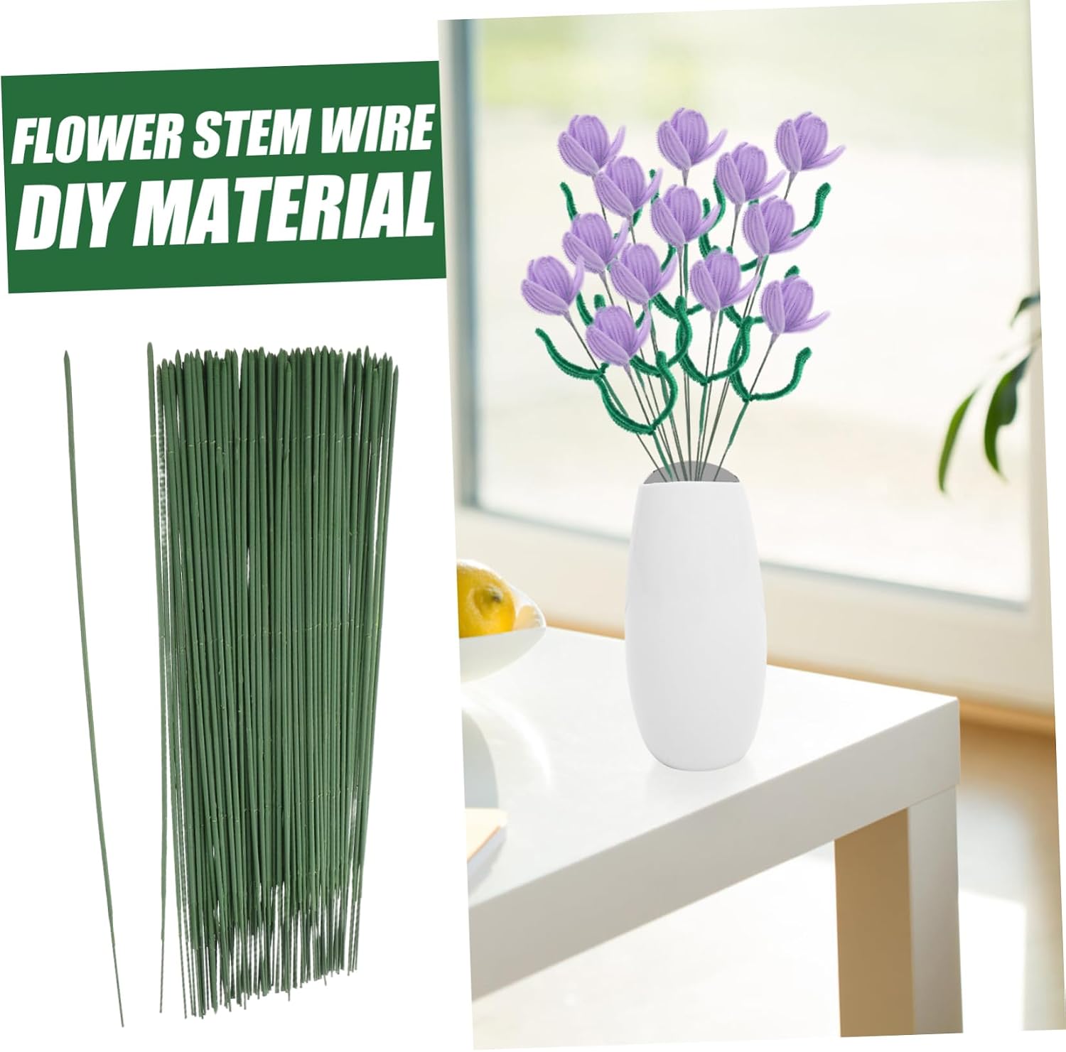 AUTSUPPL 100pcs Floral Wire Stems for DIY Flower Arrangements Precut Flower Rods for Bouquets