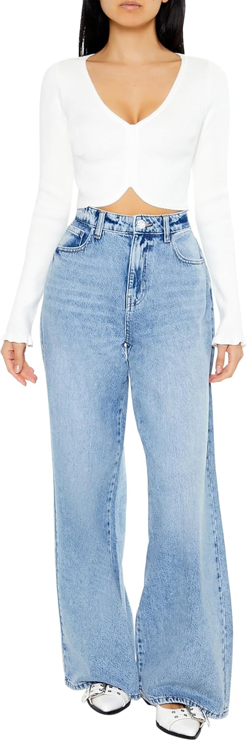 Forever 21 Womens Cropped Tulip-Hem Sweater-Knit Top - Image 2