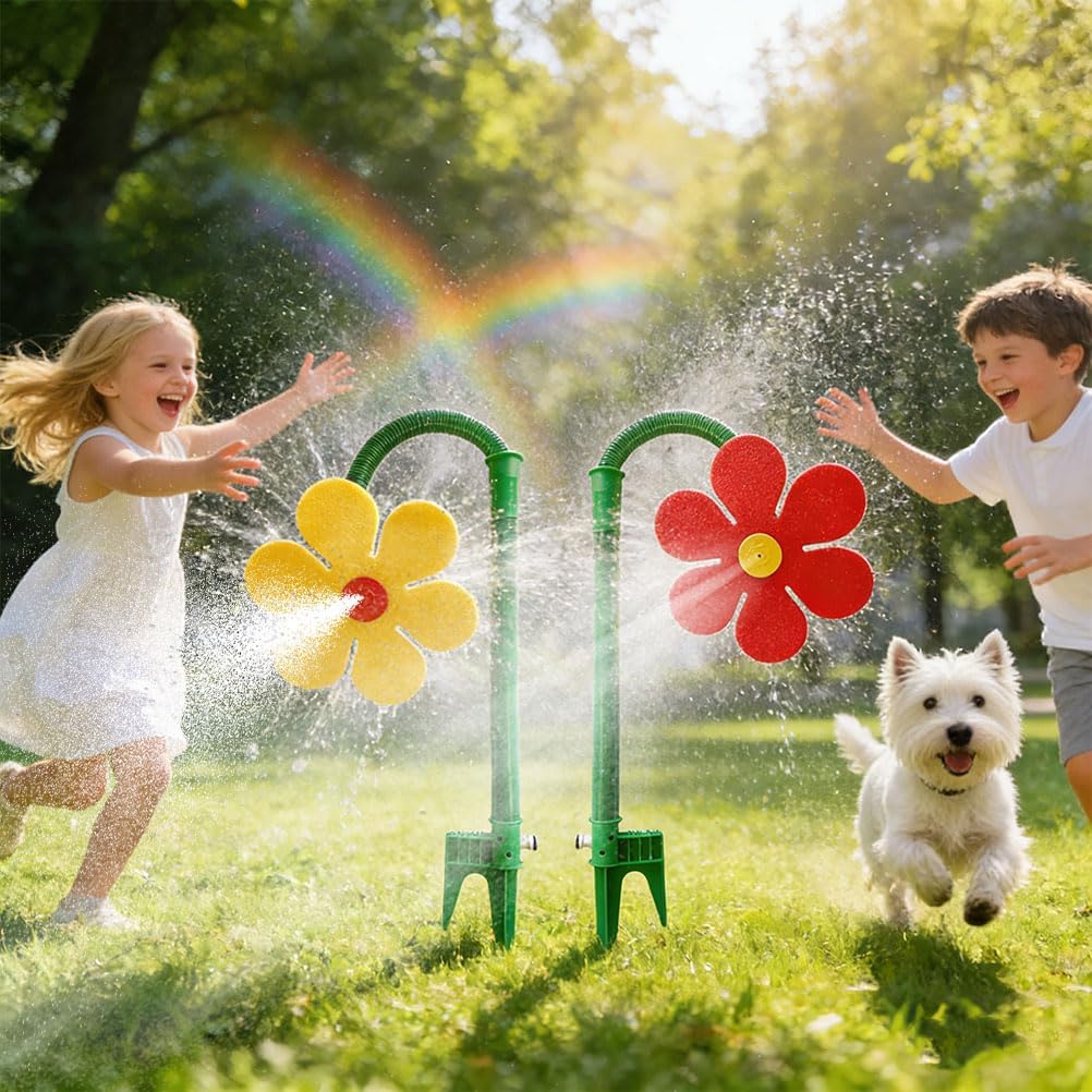Crazy Dancing Flower Water Sprinklers for Kids,Funny 360° Rotating Sun Flower Dancing Daisy Lawn Sprinkler for Garden Yard Watering Dogs Kids Playing (2PCS)