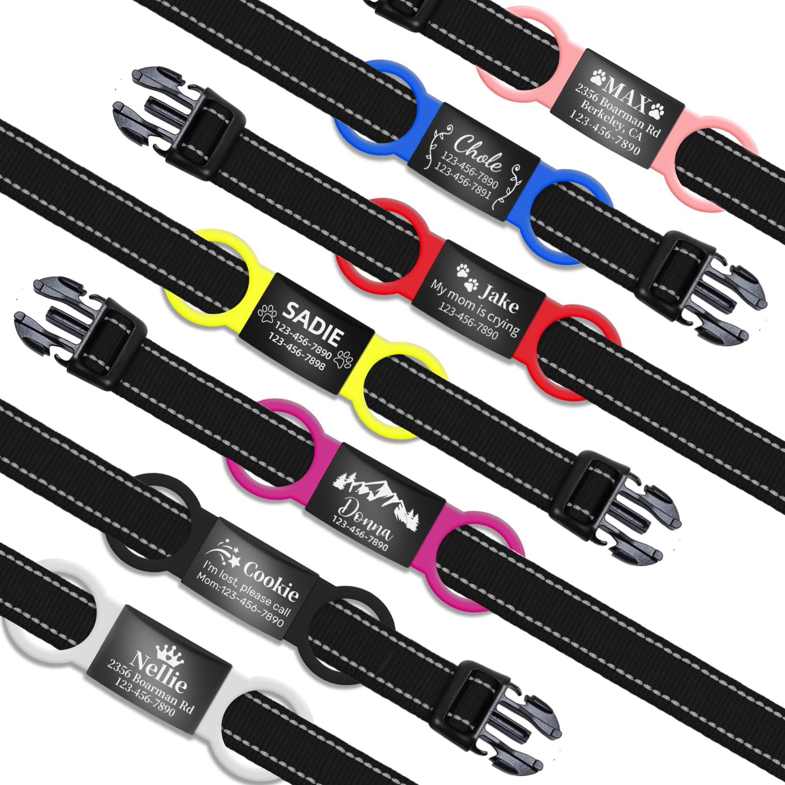 Leise Hundemarke mit Gravur, Personalisiertes Namensschild für Hunde/Katzen, Rutschfester Silikonring & Edelstahl in 7 Farben, Größe S/M/L