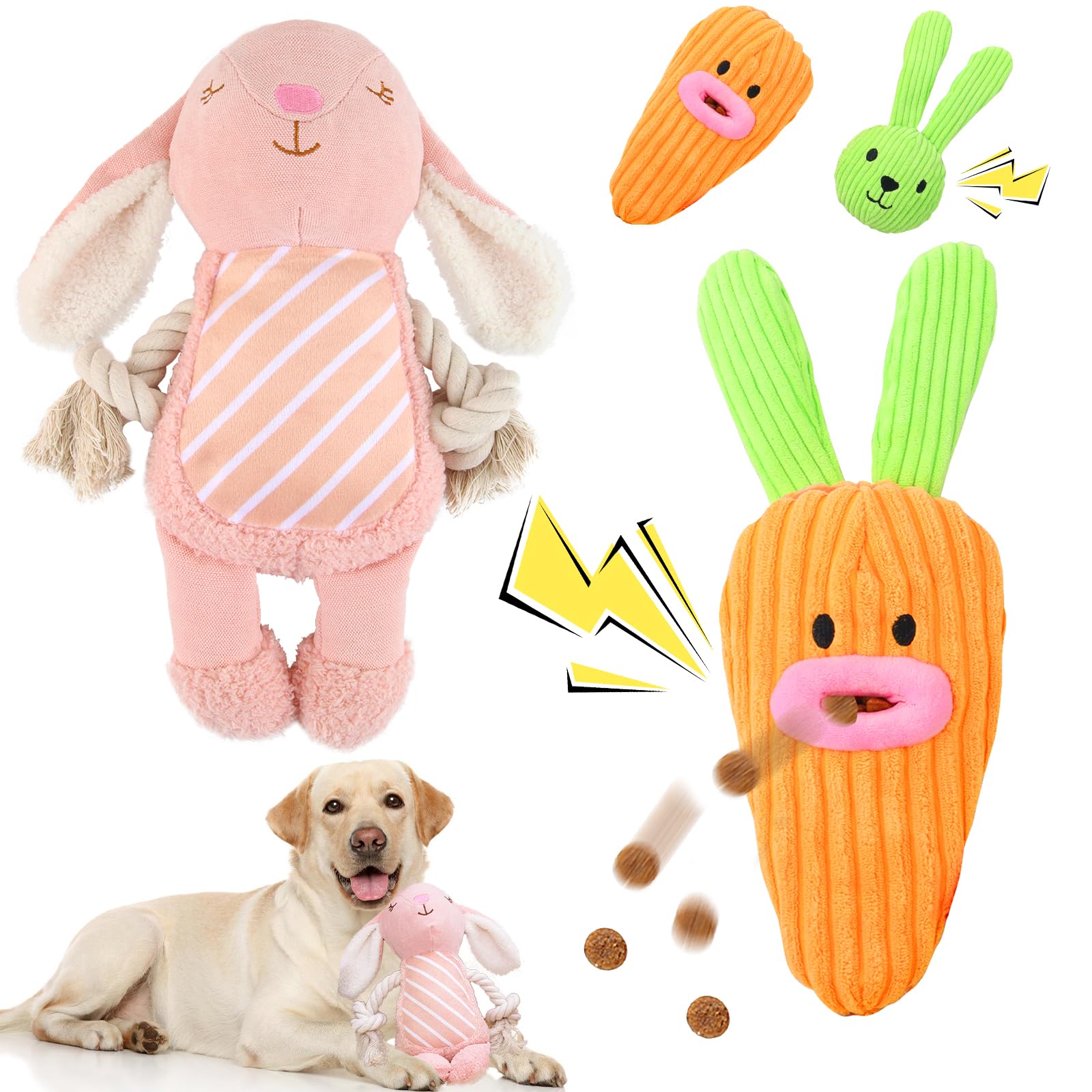 SilverChry Hundespielzeug zu Ostern, Futterspielzeug Hund, Hunde Interactive Spielzeug, Möhren Hundespielzeug, Hund Osterhase, Hund Beruhigende Karotte, Hunde Lernspielzeug, Schnüffelspielzeug Hund