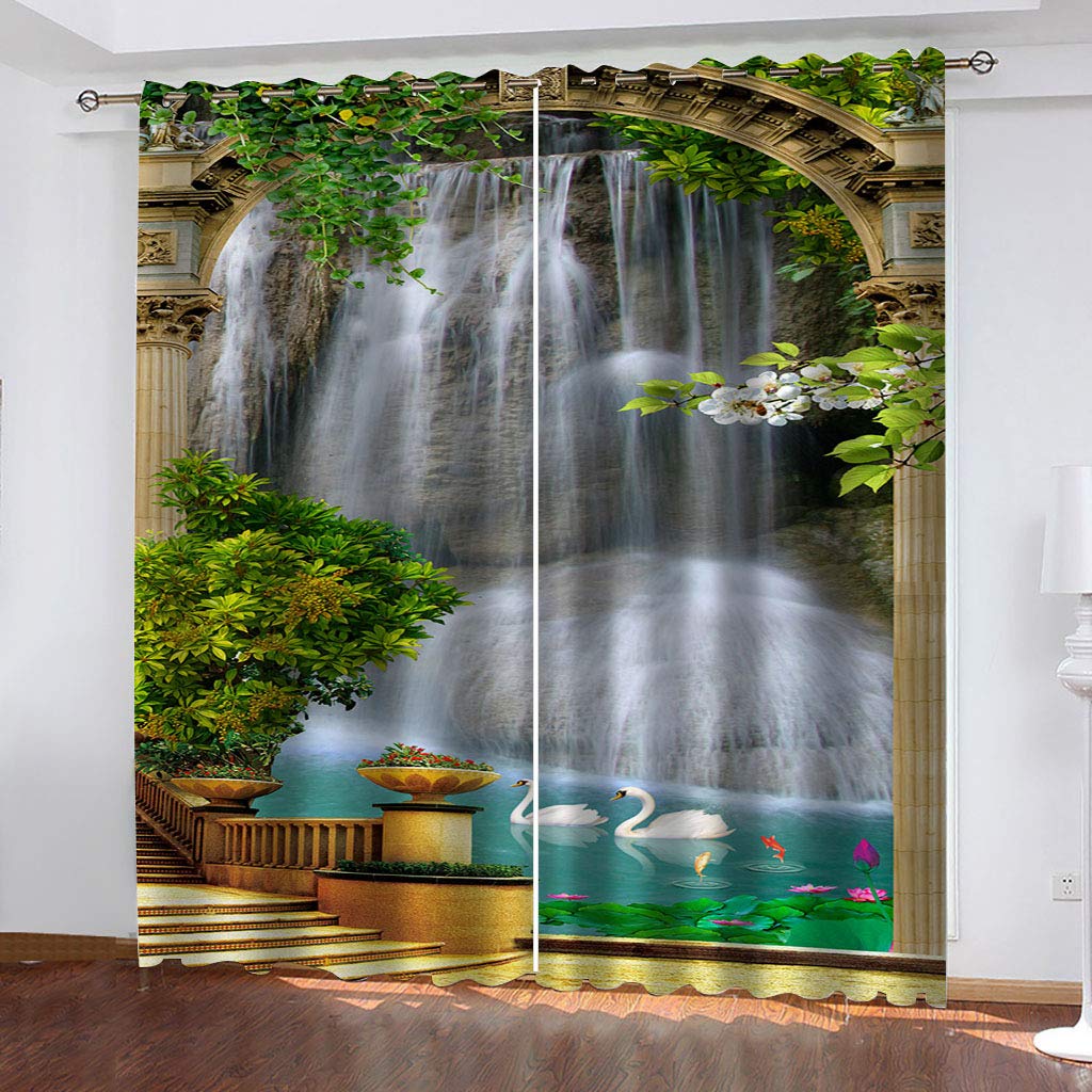Rideau occultant isolant thermique 3D motif cascade de jardin pour salon et chambre 234x230cm