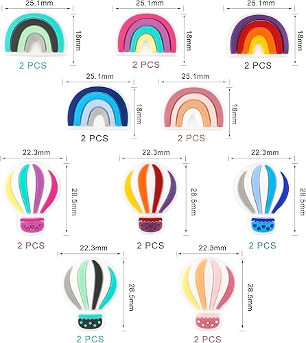 Miniatura 2 de Sunrony 20 cuentas focales de silicona para hacer llaveros, globos de aire caliente arcoíris a granel para bolígrafos, pulseras, collares,