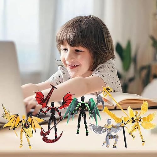 Miniatura 3 de Figura T13 y Titan 13 juguetes amarillos (figuras de acción impresas en 3D completado) (movibles articuladas múltiples) (diseños de ángel incluyen