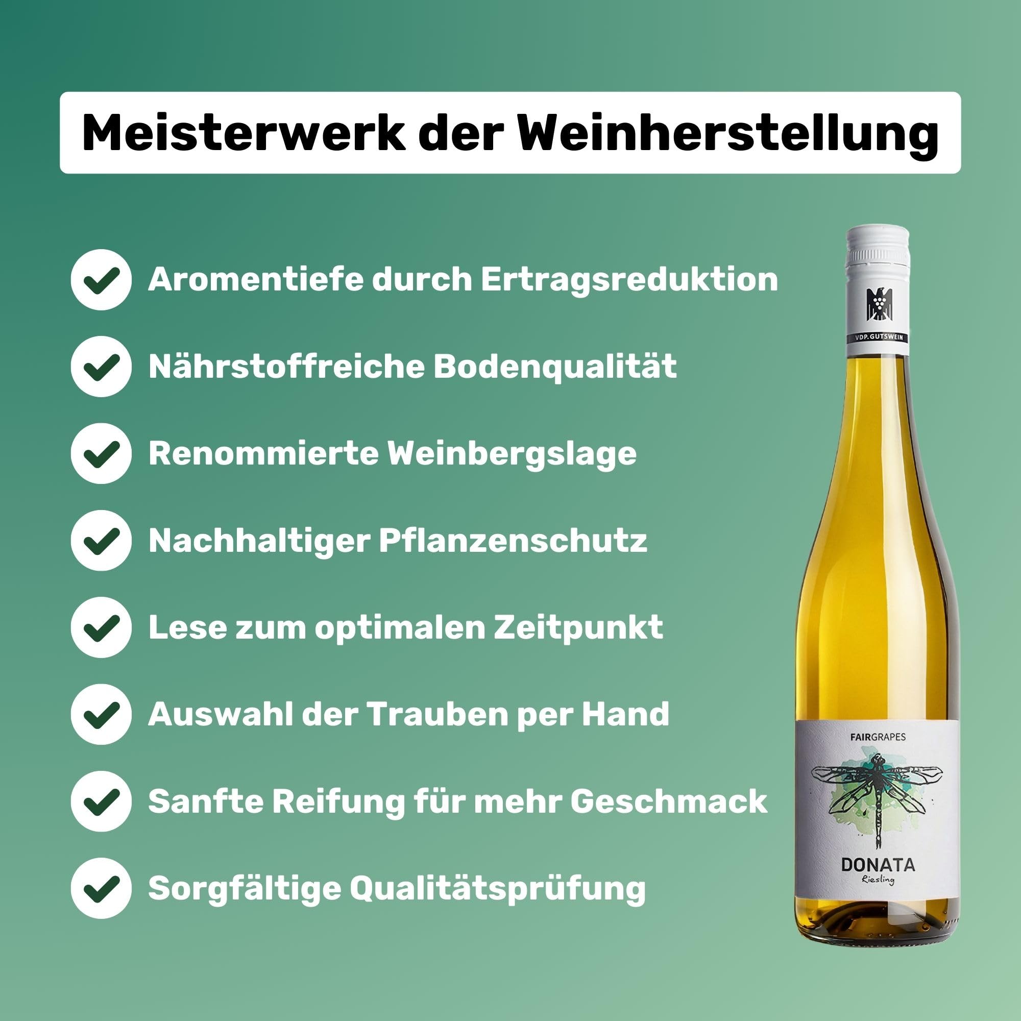 FairGrapes Riesling »Donata« | 89+ Punkte Falstaff | VDP.Gutswein | 2022 Weißwein Feinherb | Zitrone, Pfirsich | Geschenkidee (6 x 0.75 l)