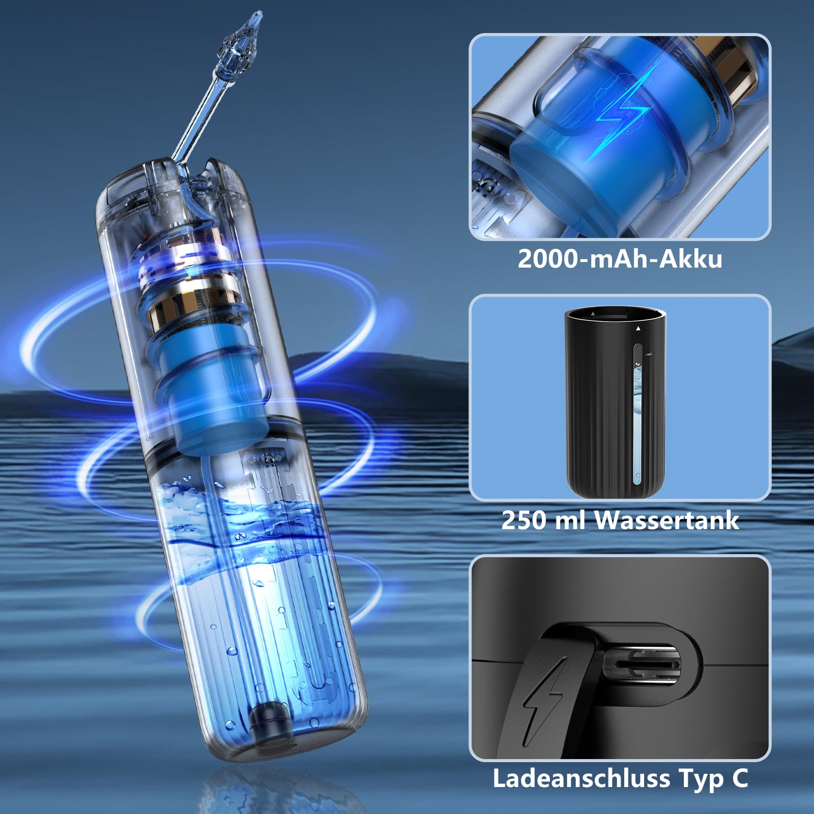 Ohrenschmalz Entferner, Ohrreiniger Mit 4 Druckmodi, 2000 mAh Elektrischer Ohrenreiniger inkl. 10 Düsen, IPX7 Wasserdicht Ohrenspülung, Ohrendusche für Erwachsene Kinde, Schwarz