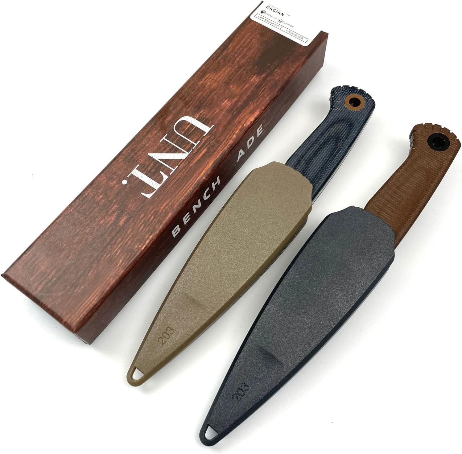 Feststehende Klinge mit CPM-MagnaCut Klinge, Stonewashed/DLC-Beschichtung, Leinengriff, 19 cm Gesamtlänge, K-Scheide, 99 g (A 02)