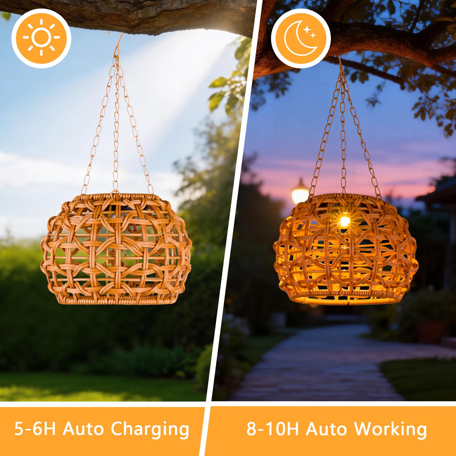Lanterne solari da esterni, impermeabili, in rattan, da appendere, lampada solare per gazebo, pergola, portico, patio, vialetto, gradini, decorazione, regali per donne (2)