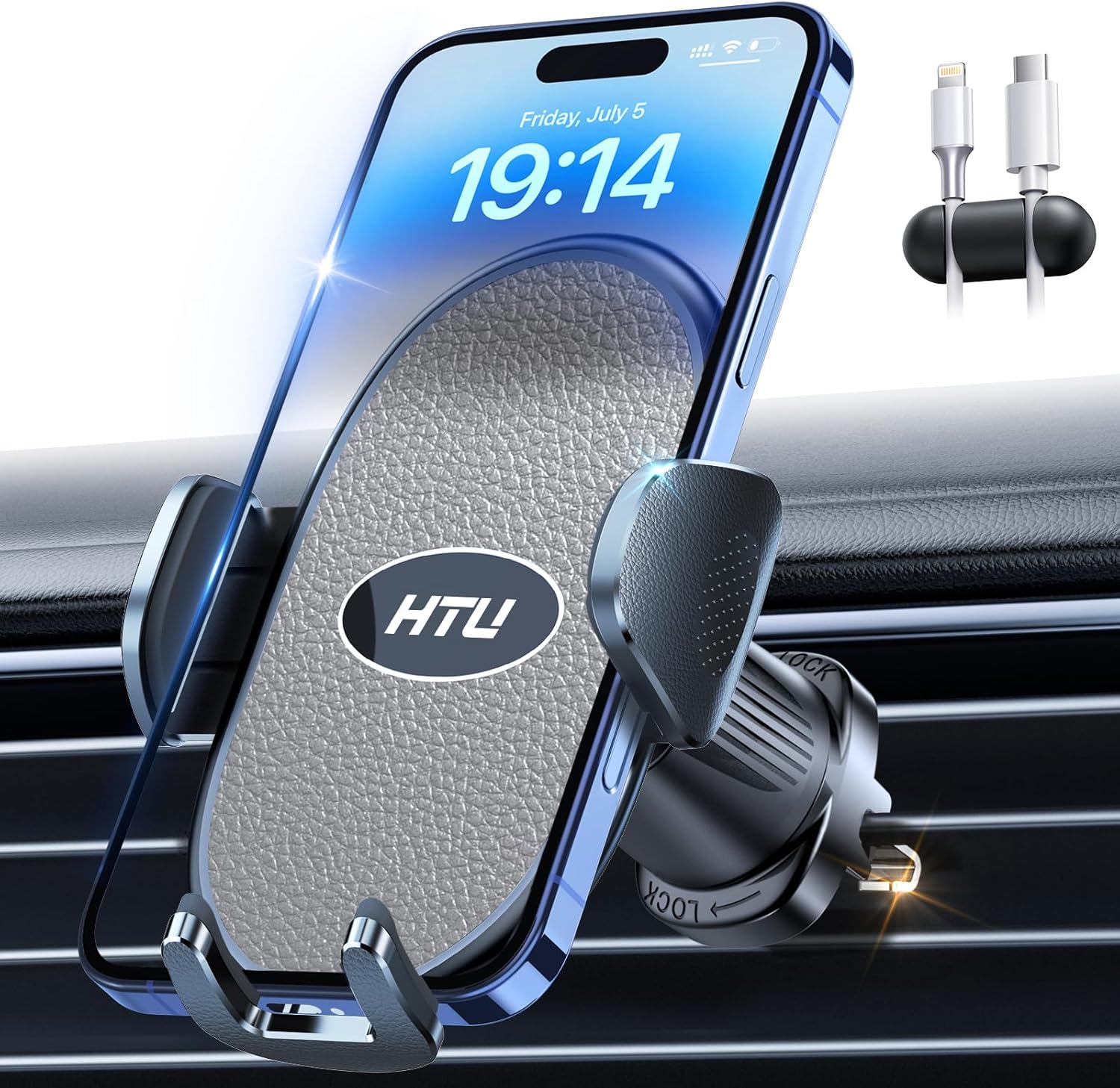 HTU 【Military-Grade Car Phone Holder,【Strongest & Longest Steel-Hook】 Car Vent Mount, Handsfree 360° Adjustable Automobile Cradle Air Clip Stand for iPhone 17 16 15 14 Pro Max Samsung (Light Grey)