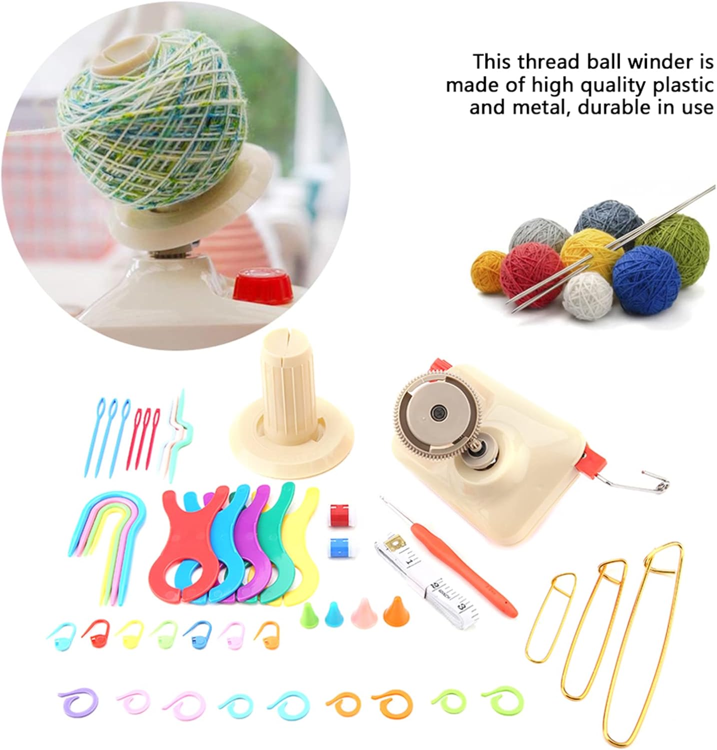 Restokki Yarn Ball Winder, Comprehensive Knitting Tool Set with Counter & Inch Meter, Table-Clamp Weaving Accessories
