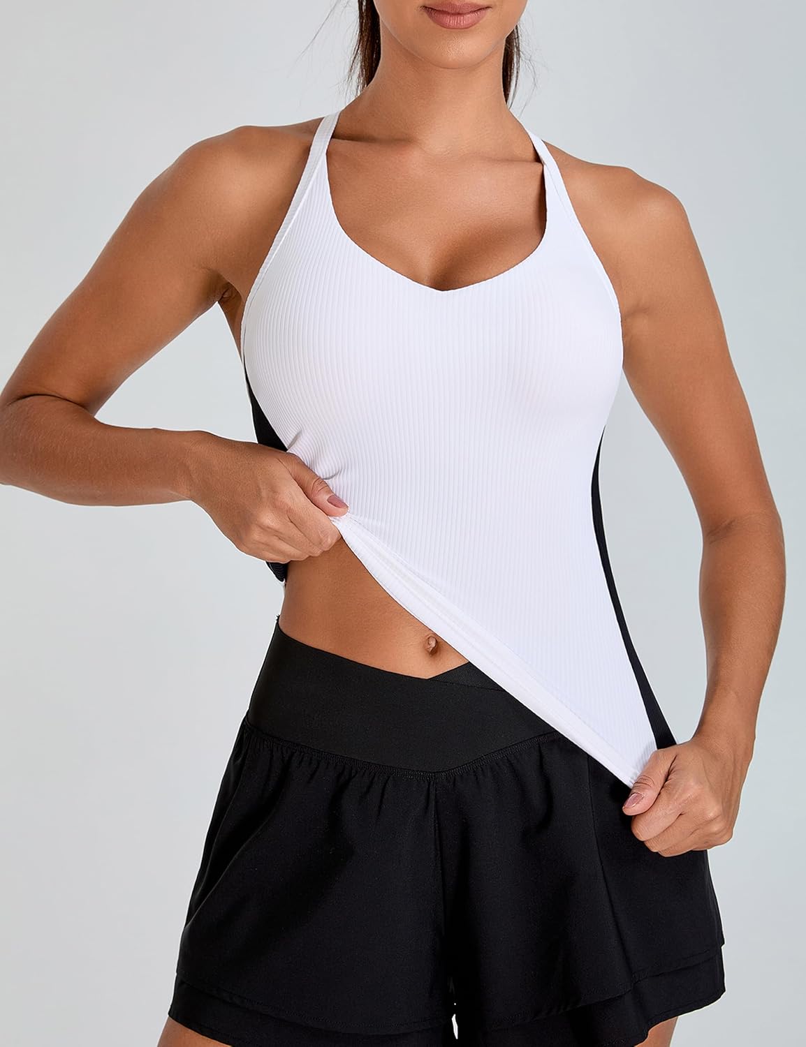 BMJL Womens Ribbed Workout Tank Tops Built in Bras Color Block Athletic Yoga Shirts Racerback Camisole - Image 5