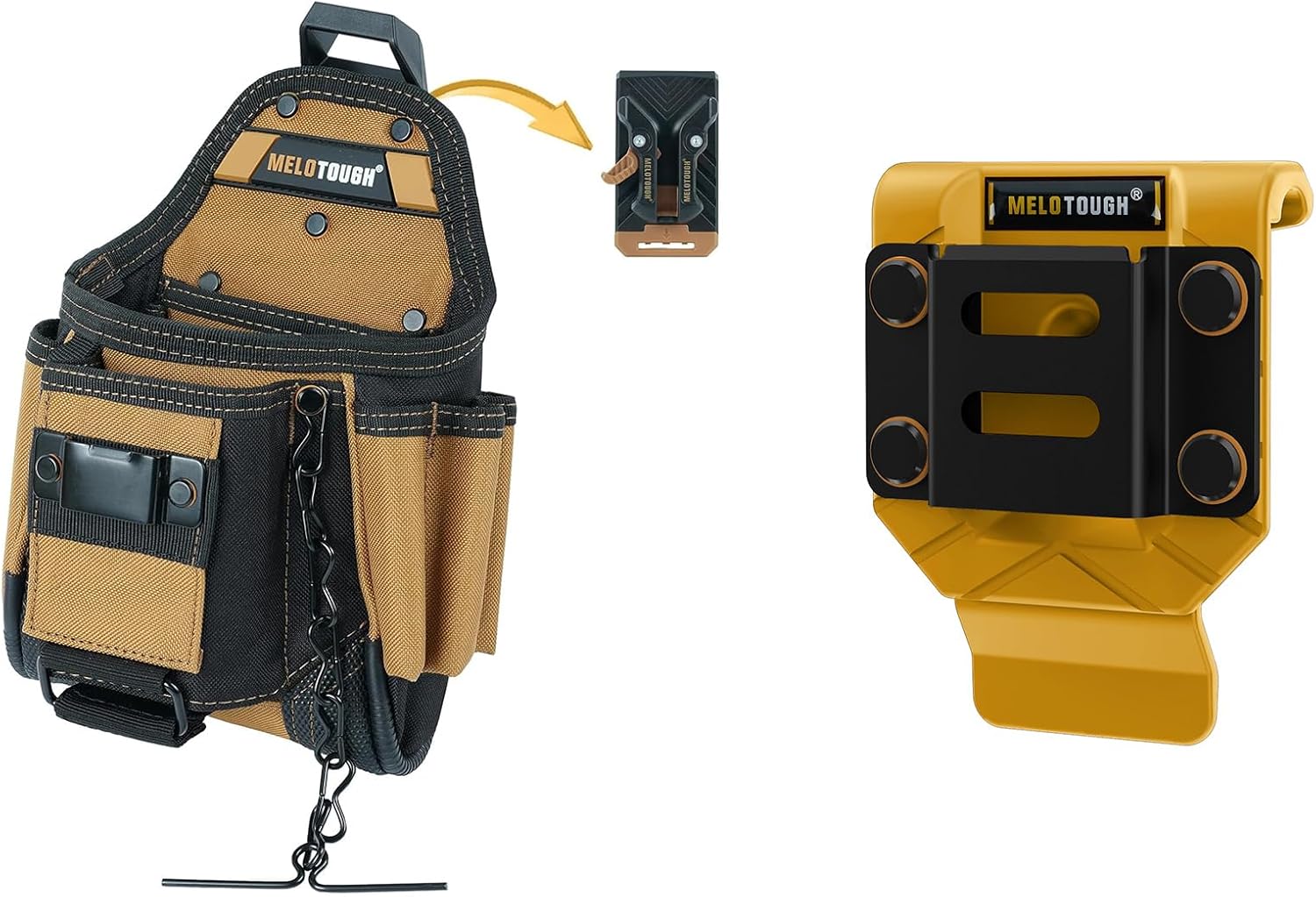 MELOTOUGH Small Electrician Tool Pouch Tool Belt Pouch with Belt Clip Attachment 9 Pockets Tradesman Tool Bag Pouch,Drill Belt Clip,Drill Holder for Tool Belt,Drill Holster,Measuring Tape Holder