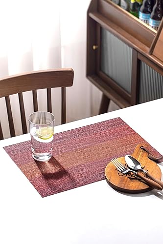 Miniatura 128 de LEXMORE Juego de 6 manteles individuales tejidos de vinilo/plástico para mesa de cocina, interior/exterior, lavables, manteles individuales lavables