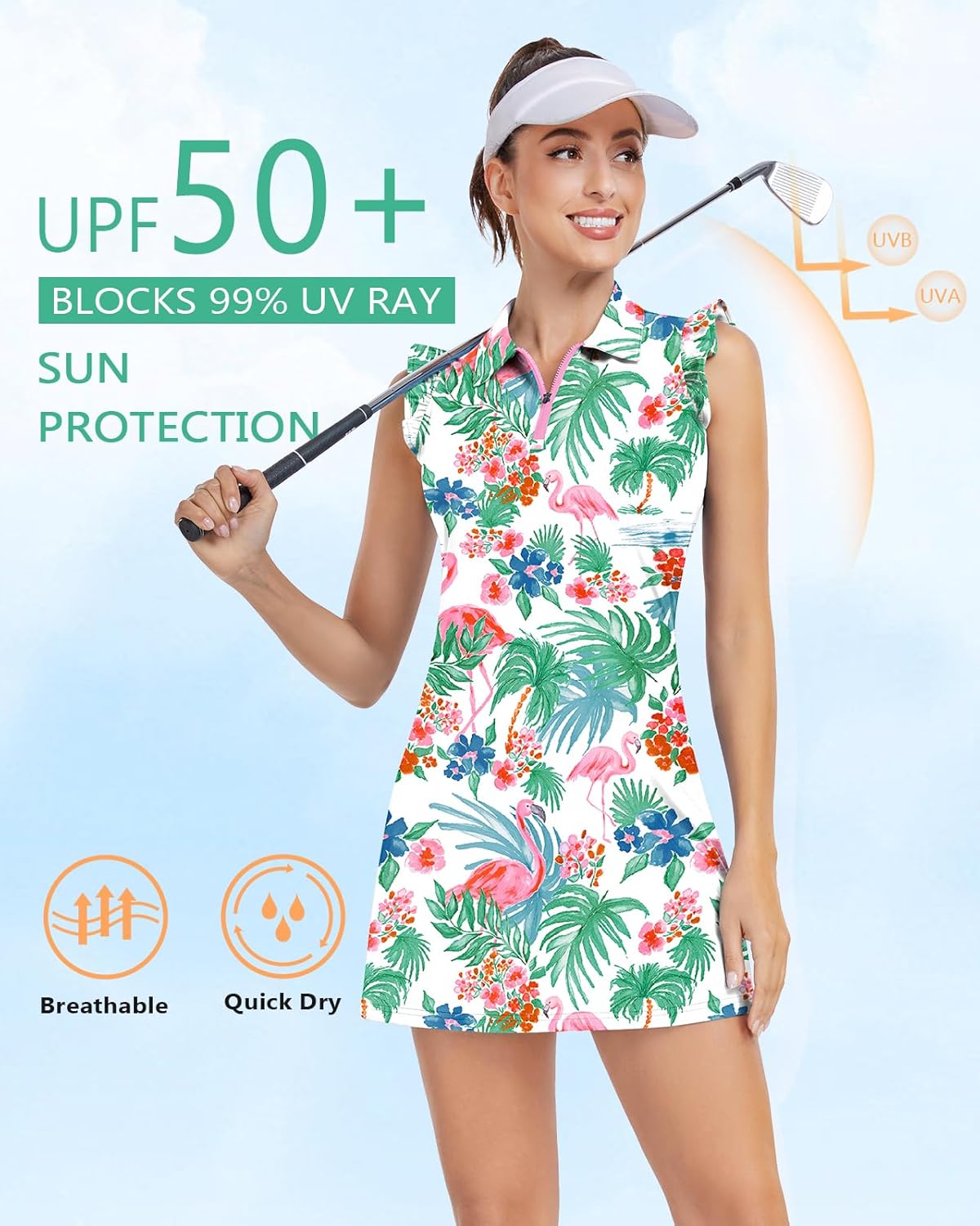 Soneven Womens Tennis Dress Sleeveless Golf Dresses with Shorts and Pockets Ruffle Sleeve Workout Athletic Dresses - Image 4