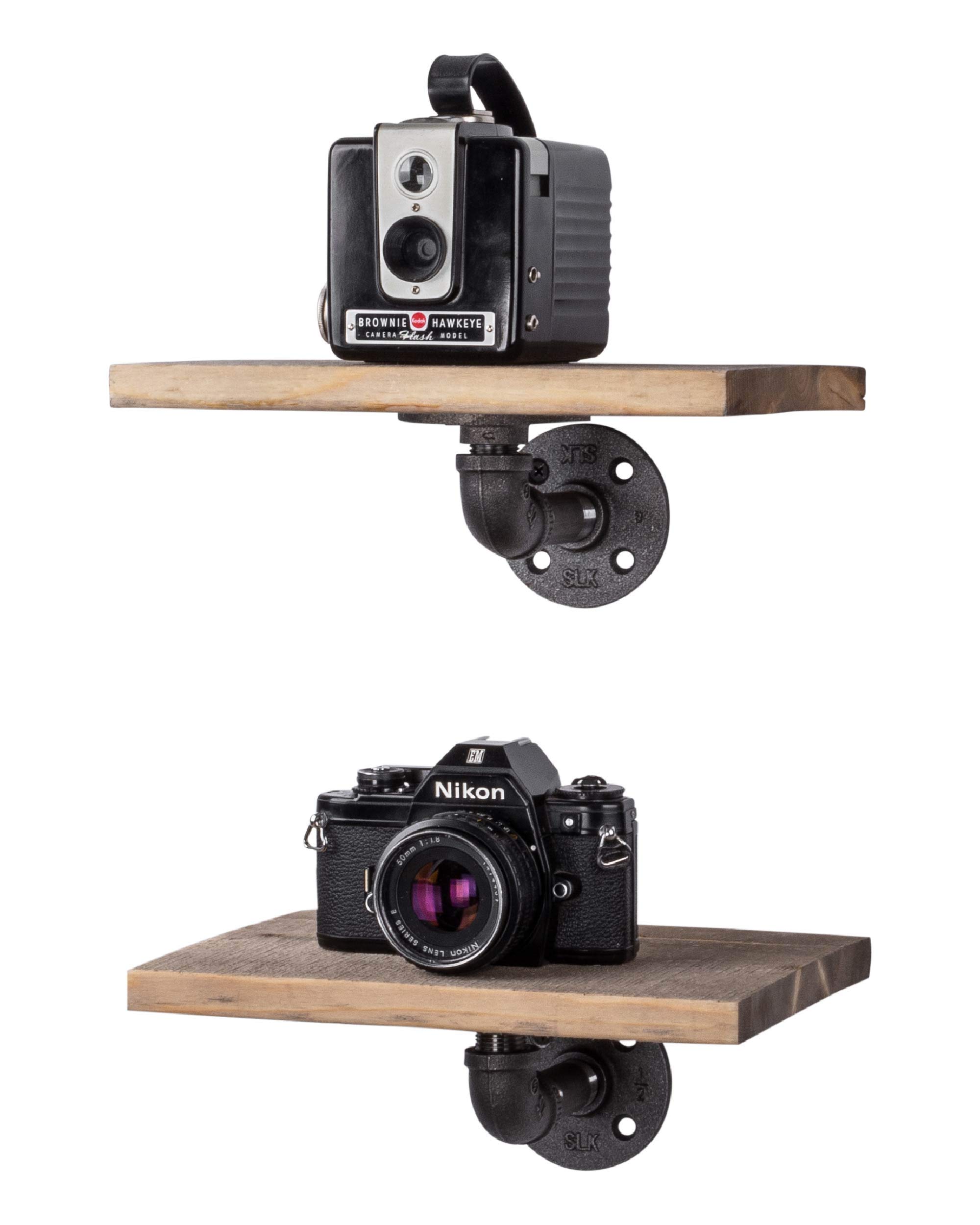 Buy Industrial Pipe Floating Shelves with Wood, 2 Pack Medium Grey Pine