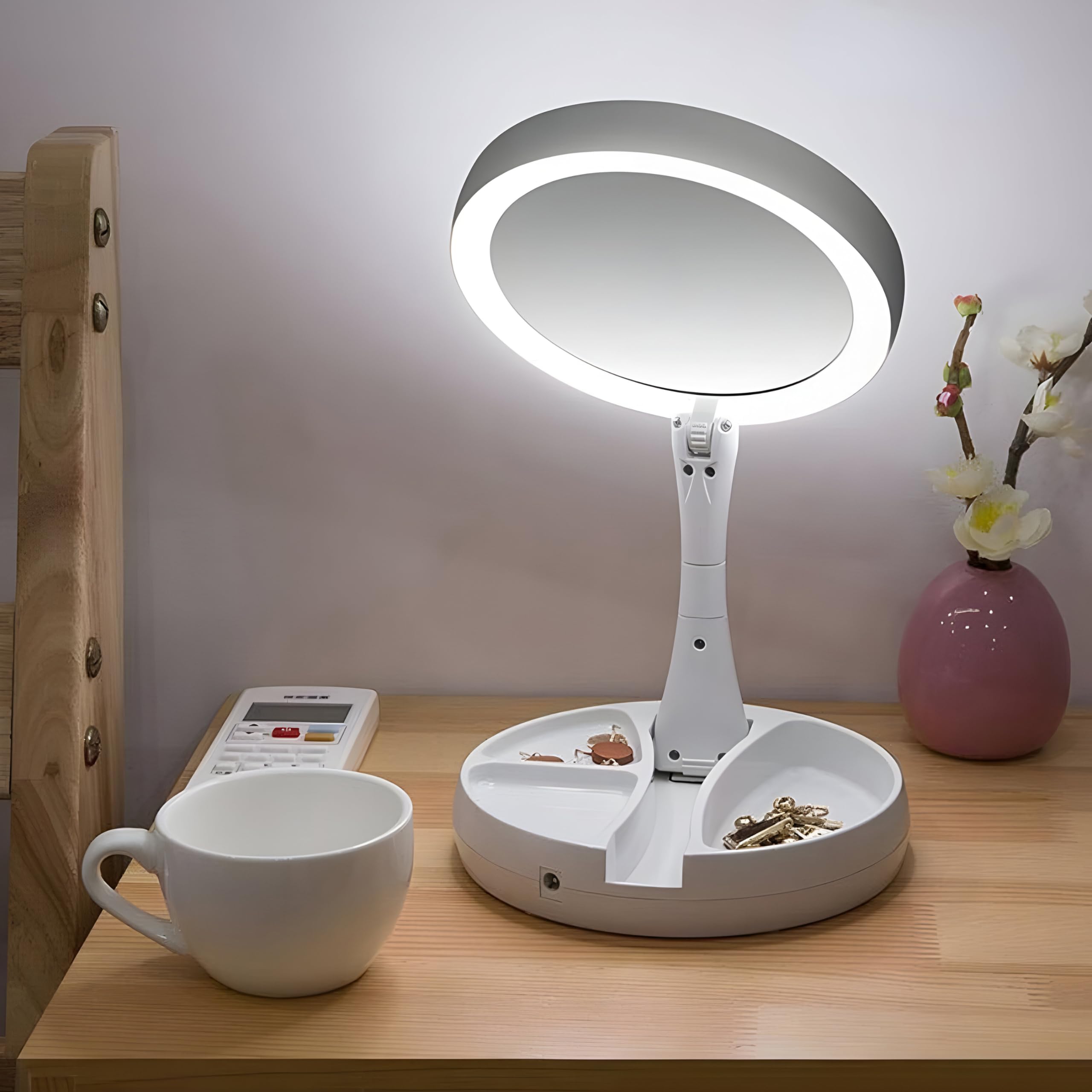 Retoo Specchio cosmetico a LED, girevole, illuminato, per trucchi e trucchi, per la casa e in viaggio, per trucchi e rasatura, specchio da pavimento