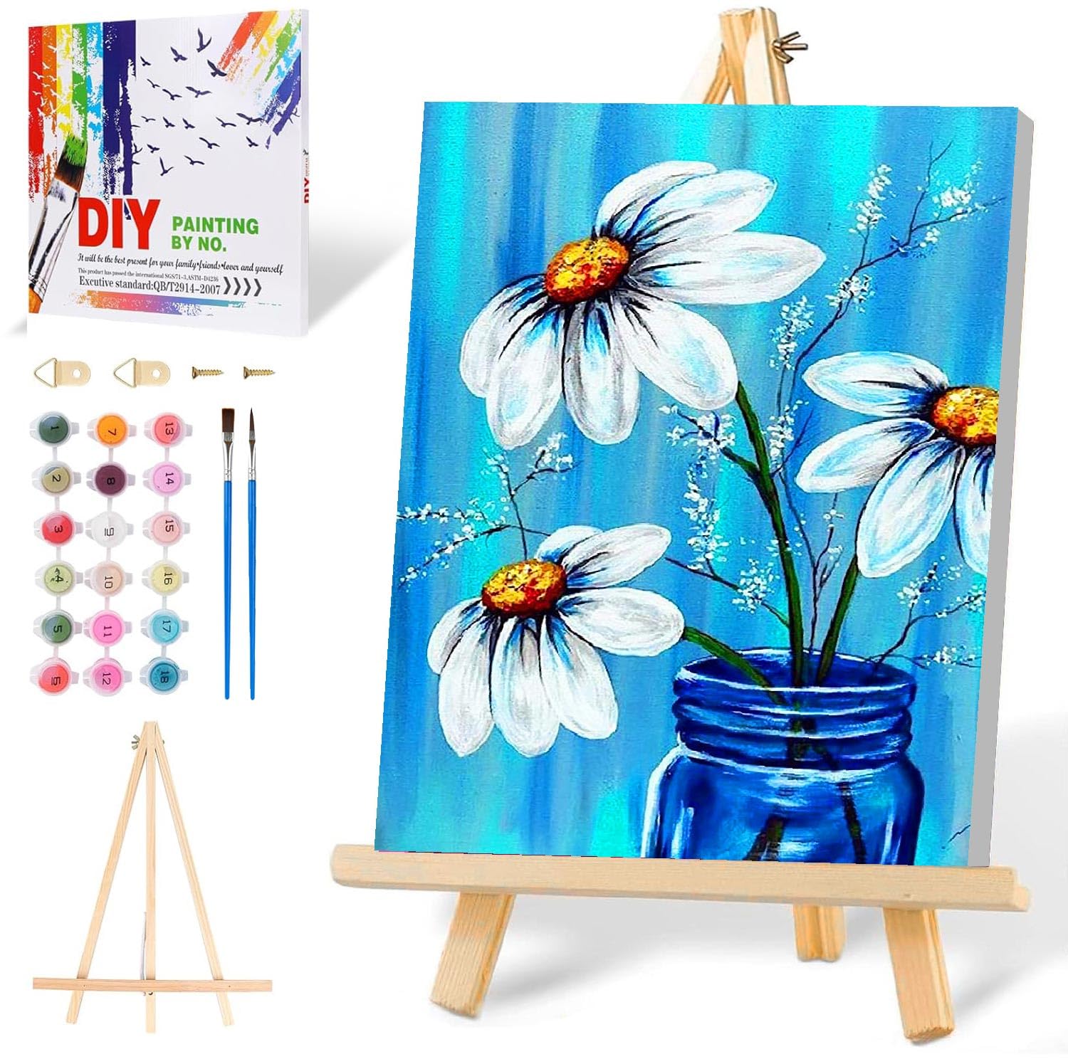 MEIYUDA Paint by Numbers Kits for Adult with Frame Assorted Flowers, DIY Canvas Oil Painting Kit for Adult or Beginner, Paint by Numbers Arts and Crafts Kit Acrylic Pigment for Home Wall