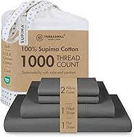 Vista 12 de Threadmill Sábanas de lujo de algodón Supima, sábanas de 100% algodón suave de 1000 hilos de lujo para cama tamaño matrimonial, juego de 4 sábanas