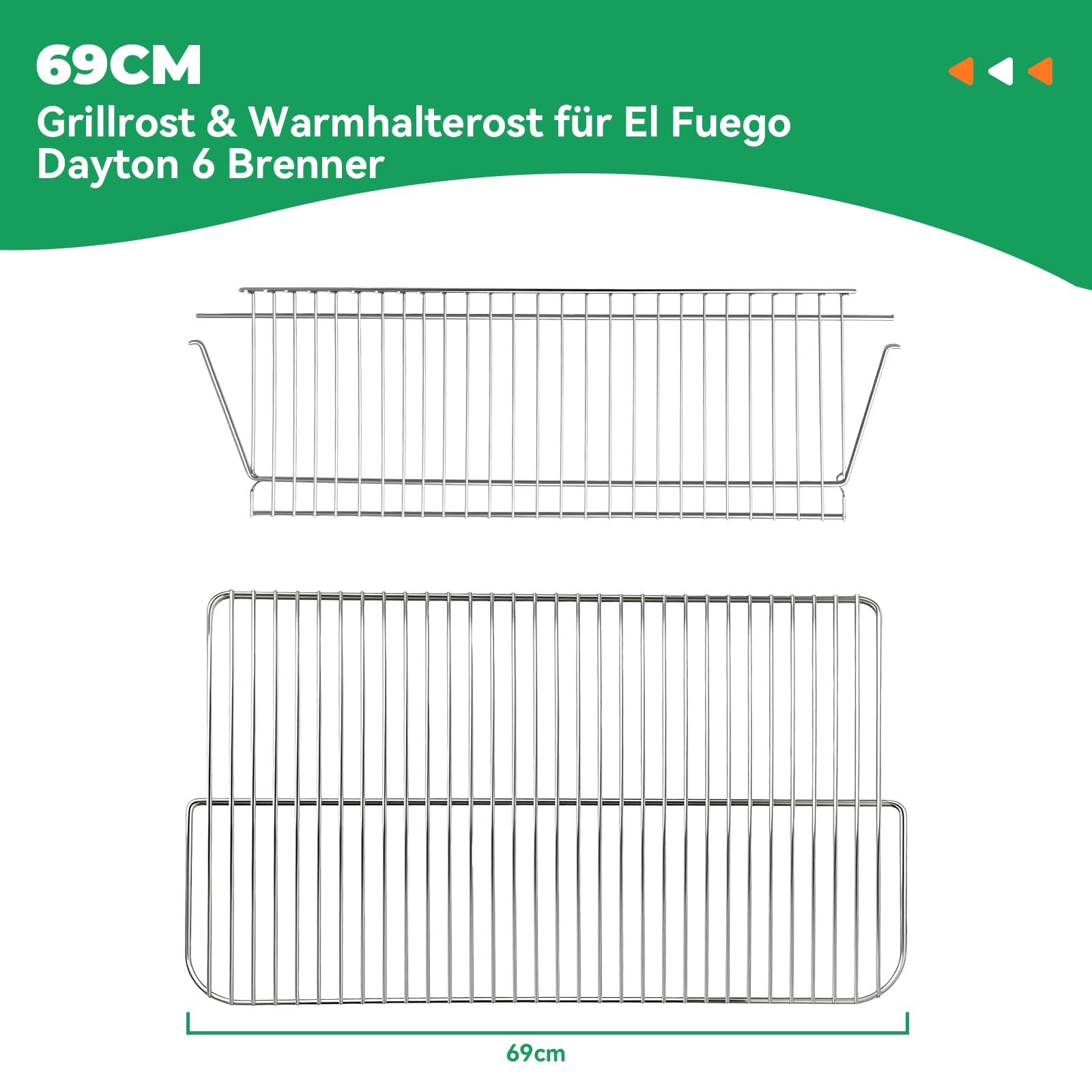 WELL GRILL BBQ Ersatzteile für EL Fuego Dayton 6/6+1 Brenner Gasgrills | Edelstahl Brennerabdeckung, Brenner Rohr, 69cm Grillrost, Warmhalterost, für EL Fuego Grill Zubehör, Gartenparty im Freien,