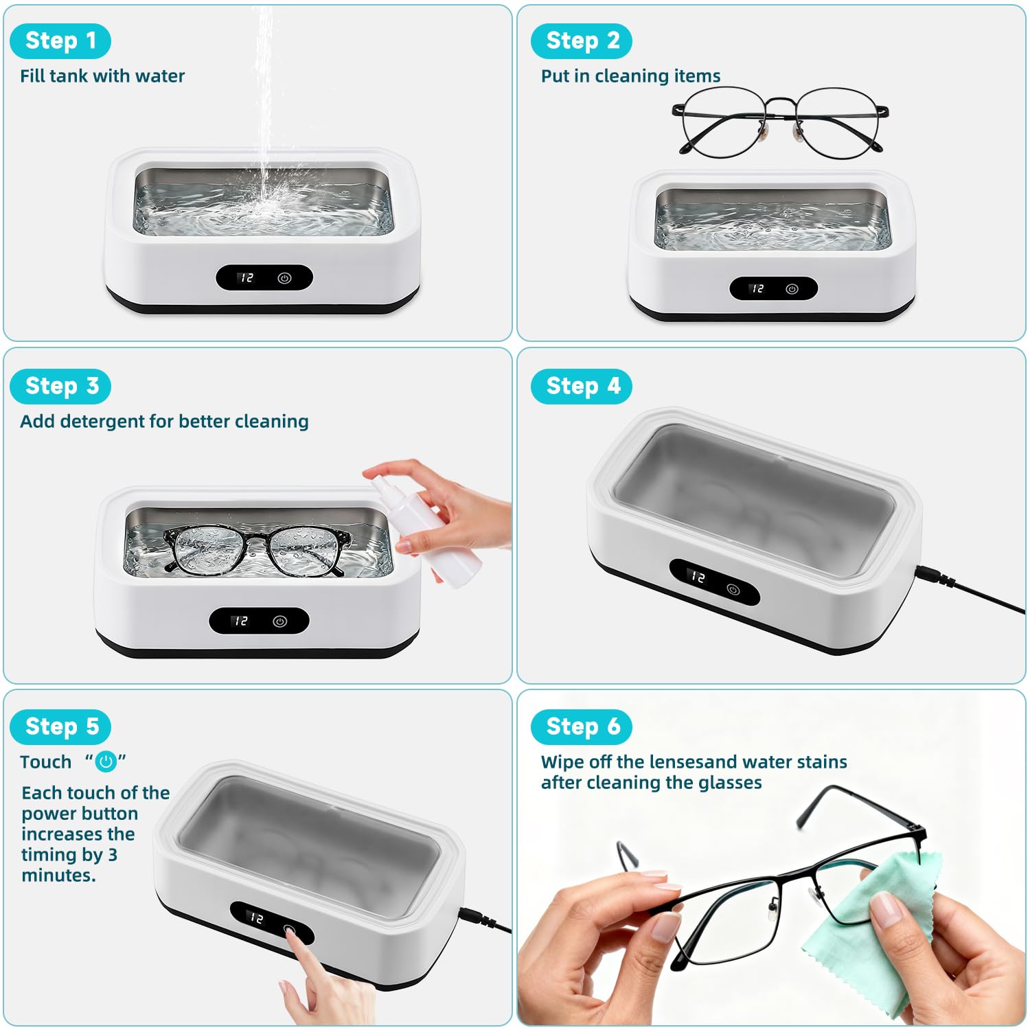 Pulitore Ultrasuoni, 48000 Hz Lavatrice Ultrasuoni 650ml con 5 Funzioni di Temporizzazione,Ultrasonic Cleaner per Apparecchio Denti, Protesi Dentali, Maschere Denti, Gioielli, Bianco