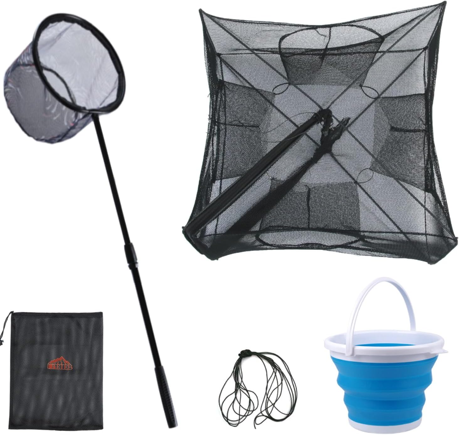 Fishing Bait Trap Collapsible Fish Bucket Net Lightweight Aluminum Pole Non-Slip Handle Catch Small Fish Crab Crawfish Cage 4 Hole