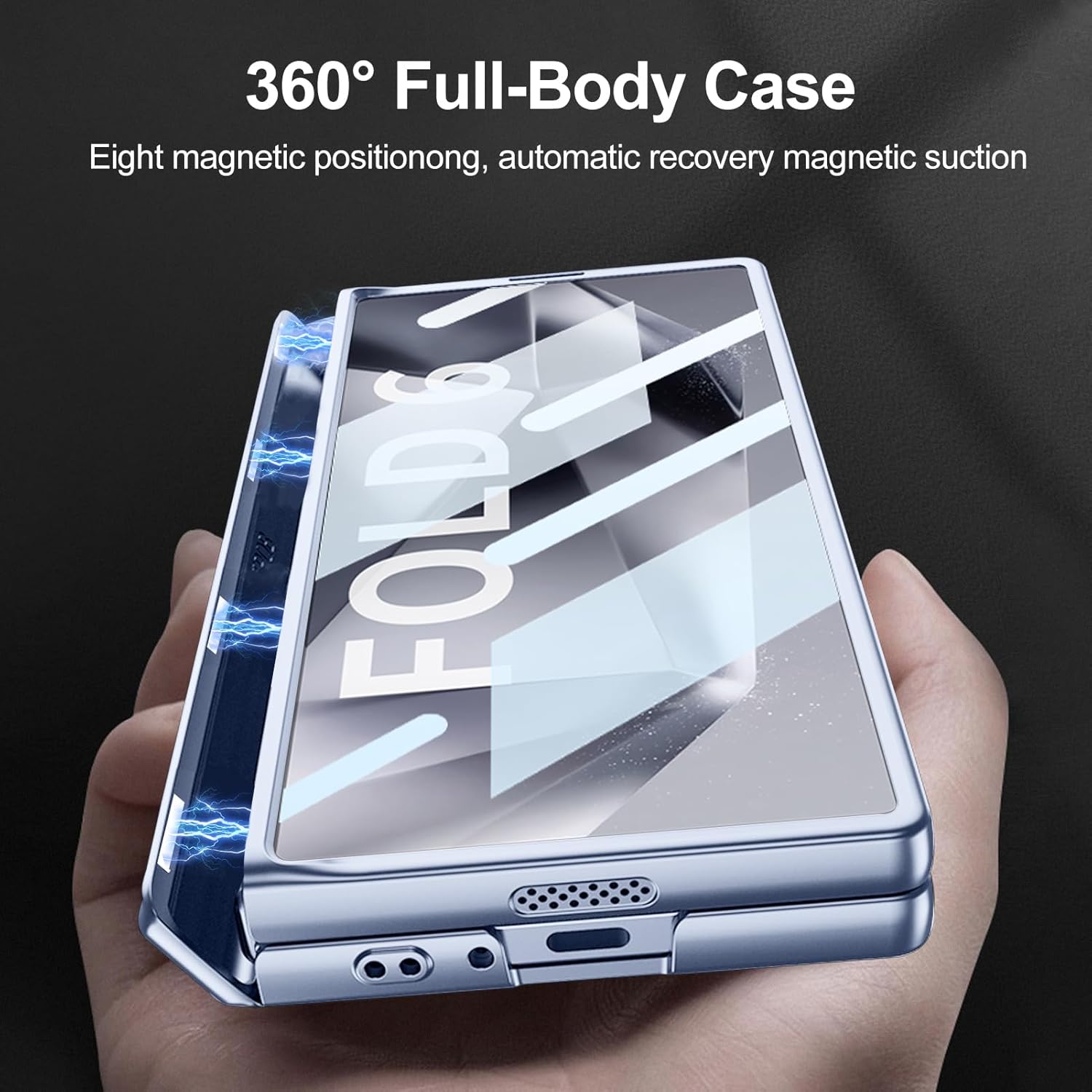 DOOTOO for Samsung Galaxy Z Fold 6 Case Built-in Adjustable Kickstand & Screen Protector, Z Fold6 Magnetic Hinge Protection Full Body Protective Case (Blue)