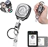 Azrra Heavy Duty Retractable Keychain - Magnetic ID Badge Reel with Horizontal & Vertical Badge Holder | Metal Badge Holder Retractable Clip Lanyard, Load up to 20oz