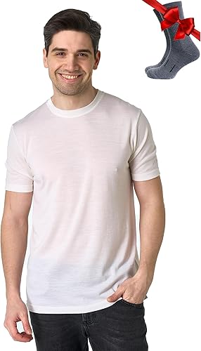 Merino Wool Men's T-Shirt + Merino Hiking Socks Bundle - Superfine 18.5 Micron, Lightweight, Moisture-Wicking, Odor-Resistant