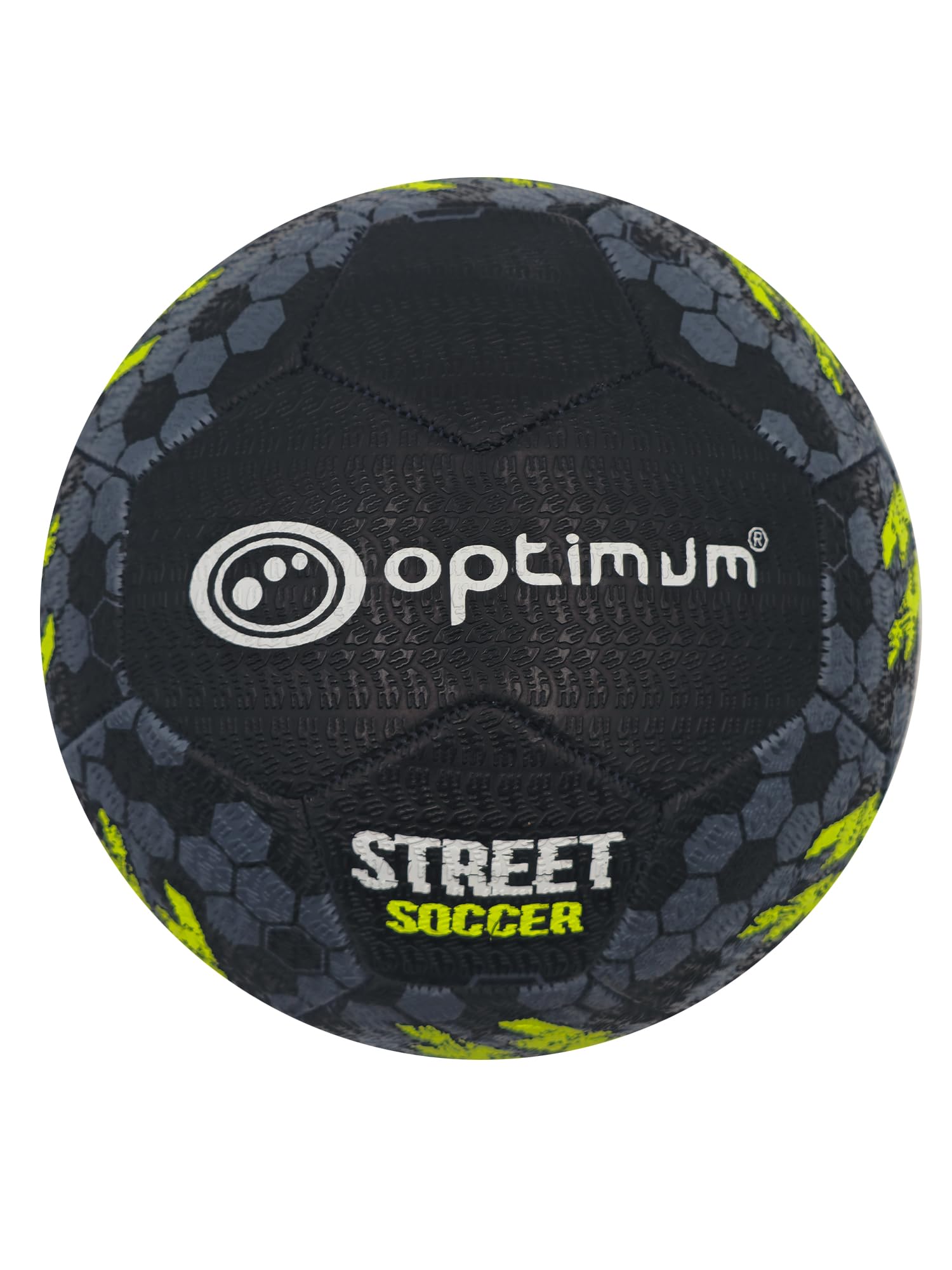 Optimum Pallone Da Calcio Da Strada In Pelle Sintetica Coreana - Resistente Per Cemento E Asfalto - Pattern Nero E Giallo Alta Visibilità - Taglie Mini, 3, 4, 5