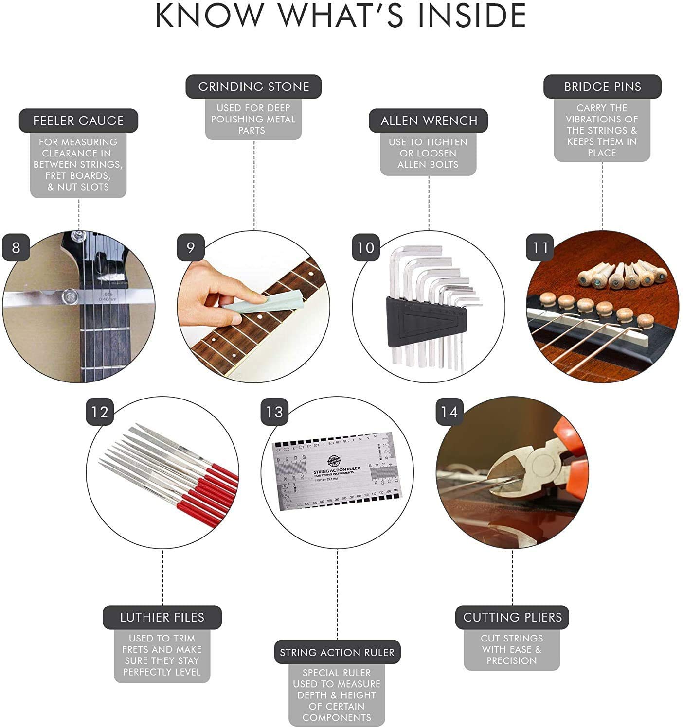 Kit di attrezzi per la riparazione della chitarra, Bprtcra 45 pezzi kit di strumenti per la pulizia della chitarra, kit di strumenti per chitarra per chitarra