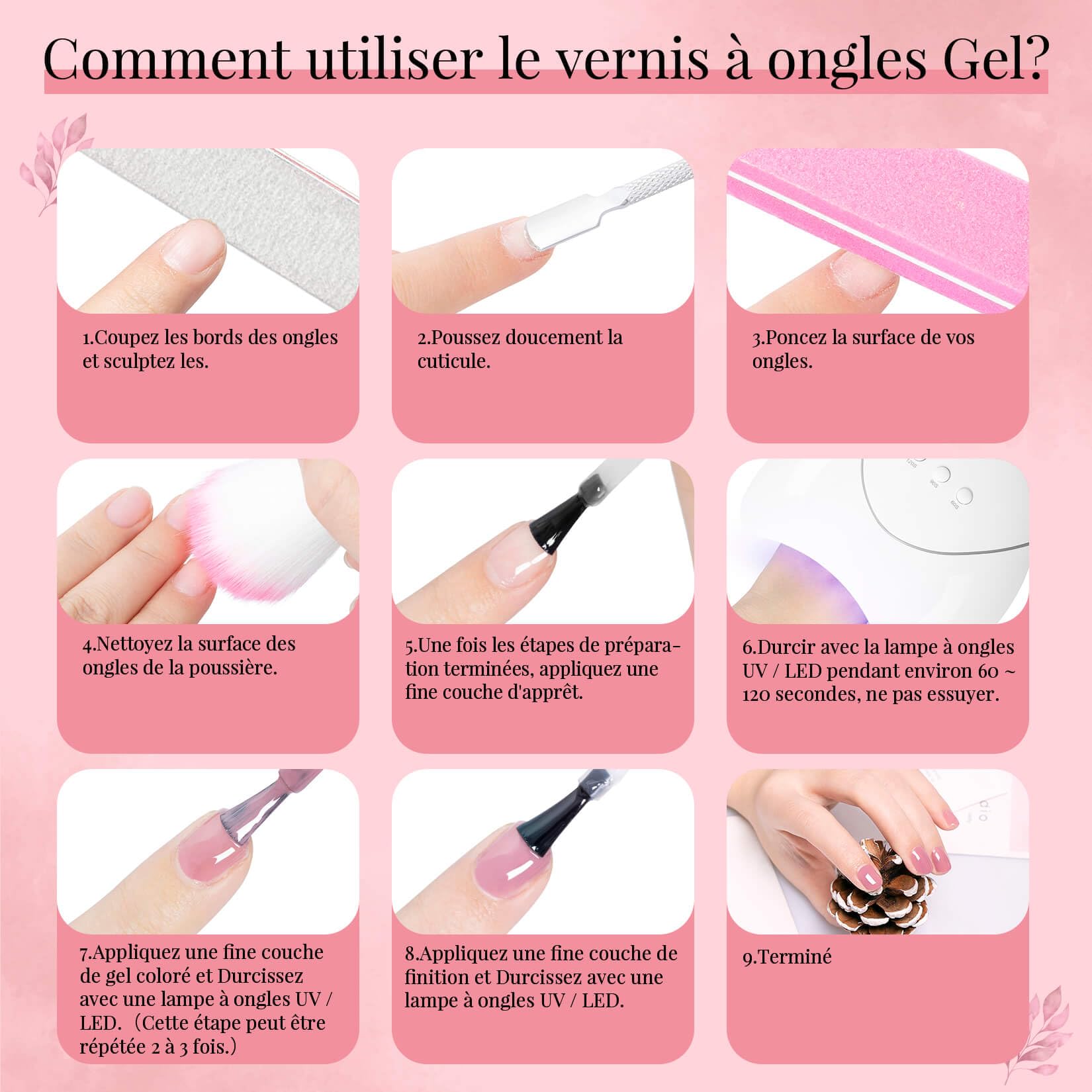 Phoenixy 40 Couleurs Kit Vernis Semi Permanent Complet avec 48W Lampe U V/LED Kit Ongle Gel U V Complet avec Base et Top Coat Vernis Semi Permanent pour Débutant DIY Nail Art