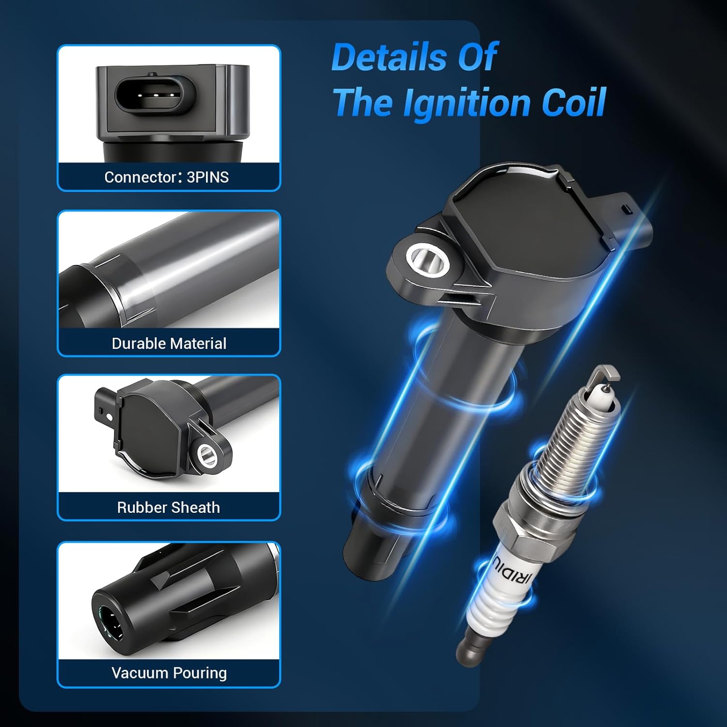 OTO Ignition Coil Pack and Iridium Spark Plugs Compatible with Chrysler 200 11-14/Dodge Avenger 08-14,Journey 09-19/Jeep Compass Patriot 07-17,Spark Plugs Coil Packs Replaces# UF557 & 4503