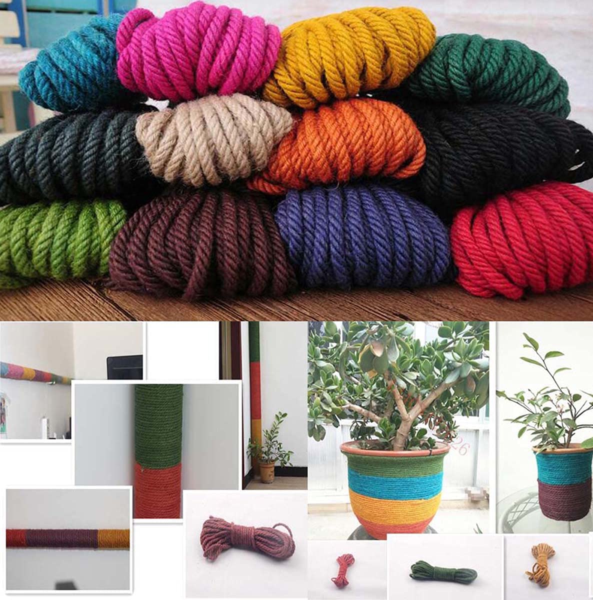 Corde de chanvre 8 mm x 20 m (1/3" x 65 pieds), ficelle de jute pour travaux manuels, œuvres d'art, bricolage, décoration, vert kaki