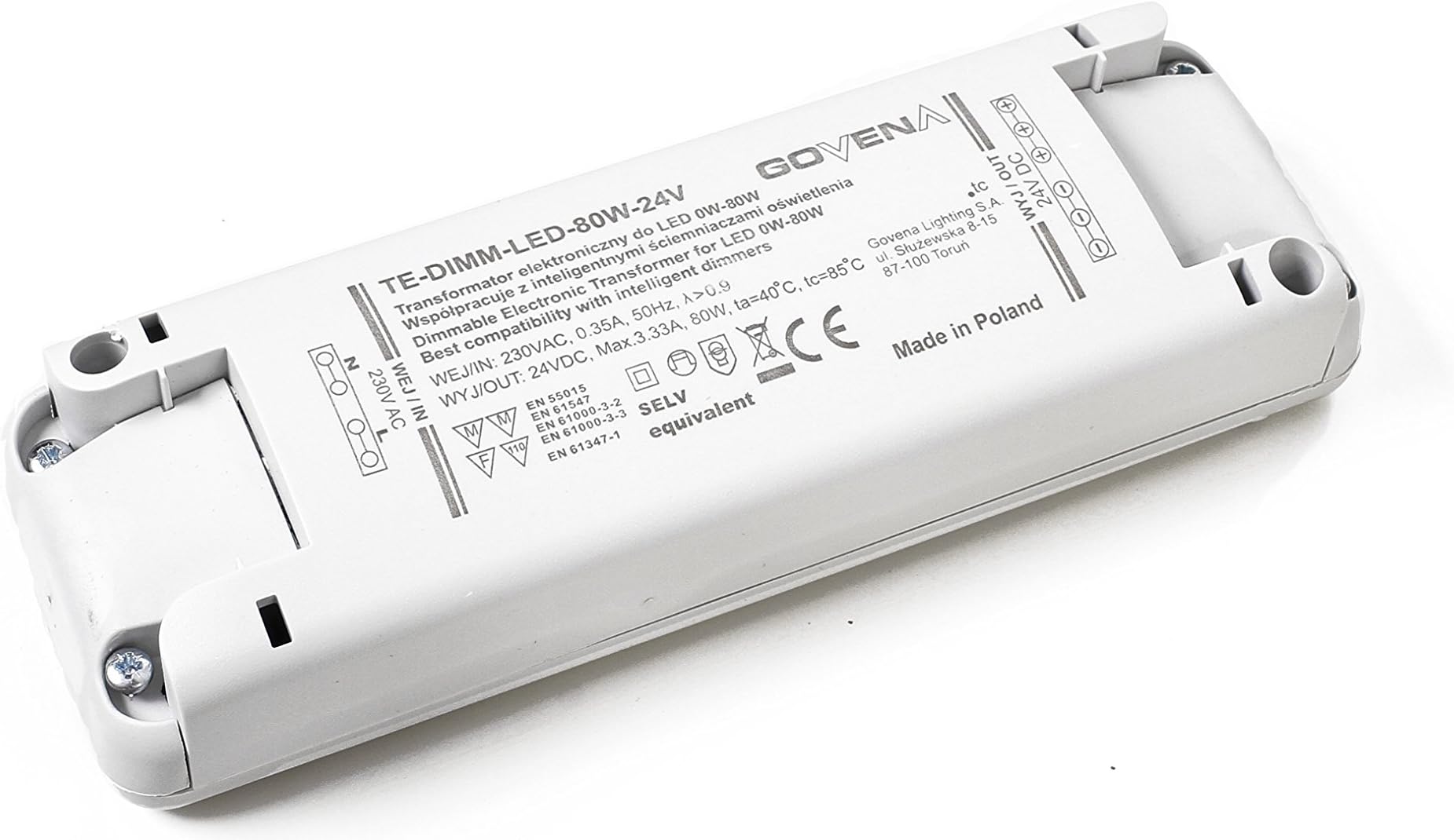 0W-80W 24Vdc Dimmable Electronic Transformer for 24Vdc LEDs, TE80W-DIMM-LED-24V