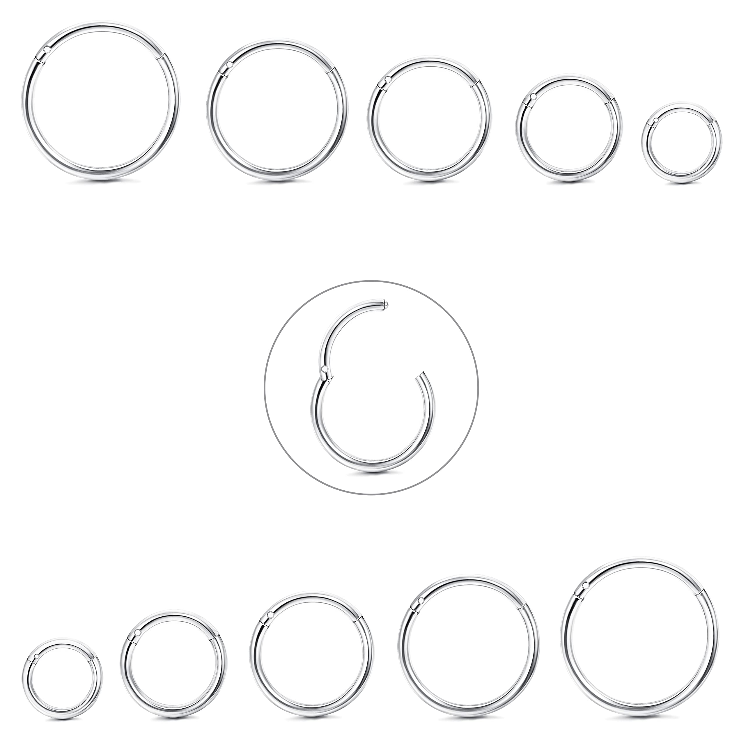 Diamday 10 Piezas 6-12mm Acero 316L Anillos de nariz Piercing de septum Aros de cartílago Segmento Anillo de cuerpo Piercing de nariz Aros de labio Hélice Pendientes Para Mujeres Hombres
