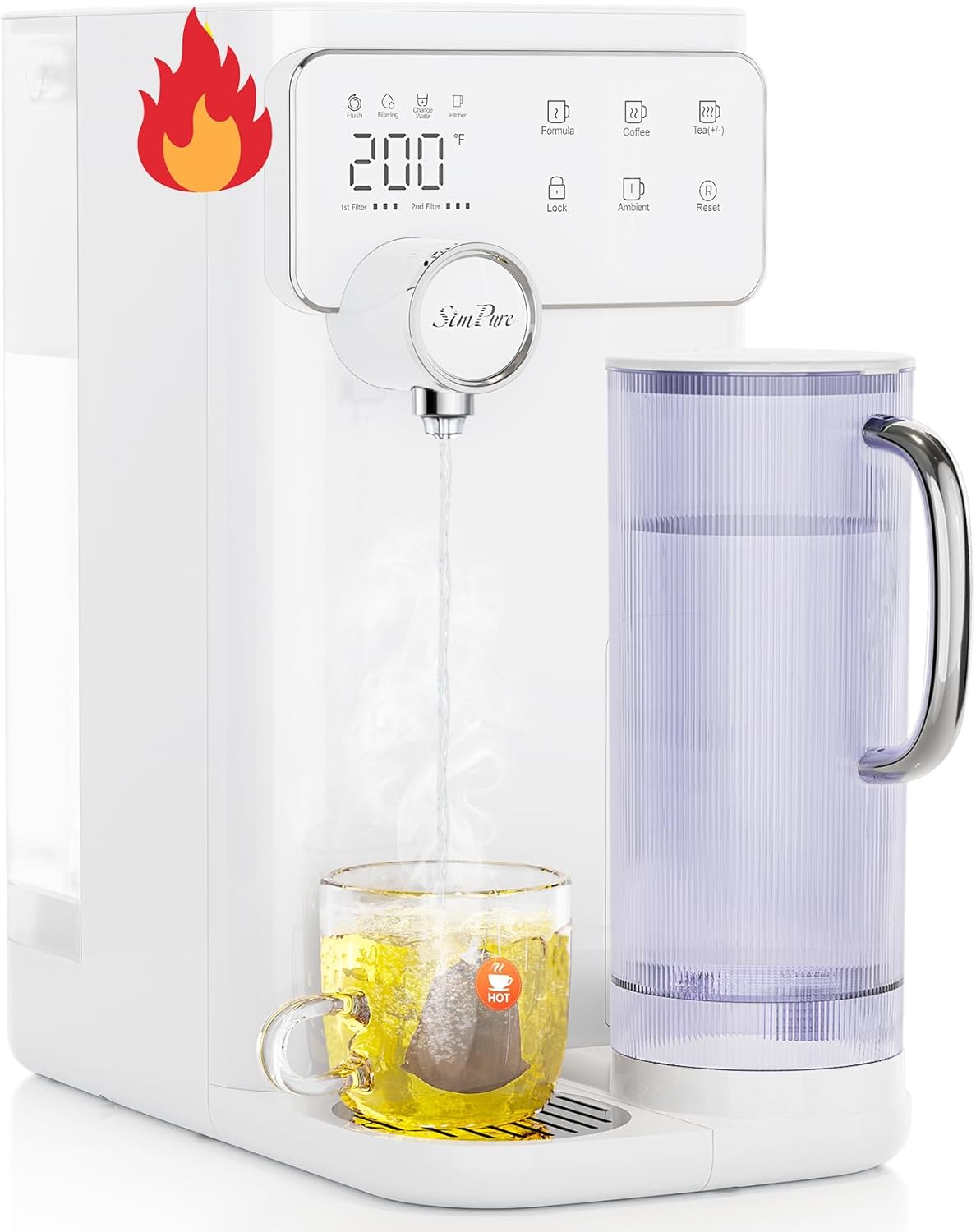 SimPure Y10H Instant Hot Reverse Osmosis Water Filter Countertop, 6-Stage RO Water Filtration System, Heating Water Dispenser with Safety Lock, BPA-Free Portable Pitcher, No Installation