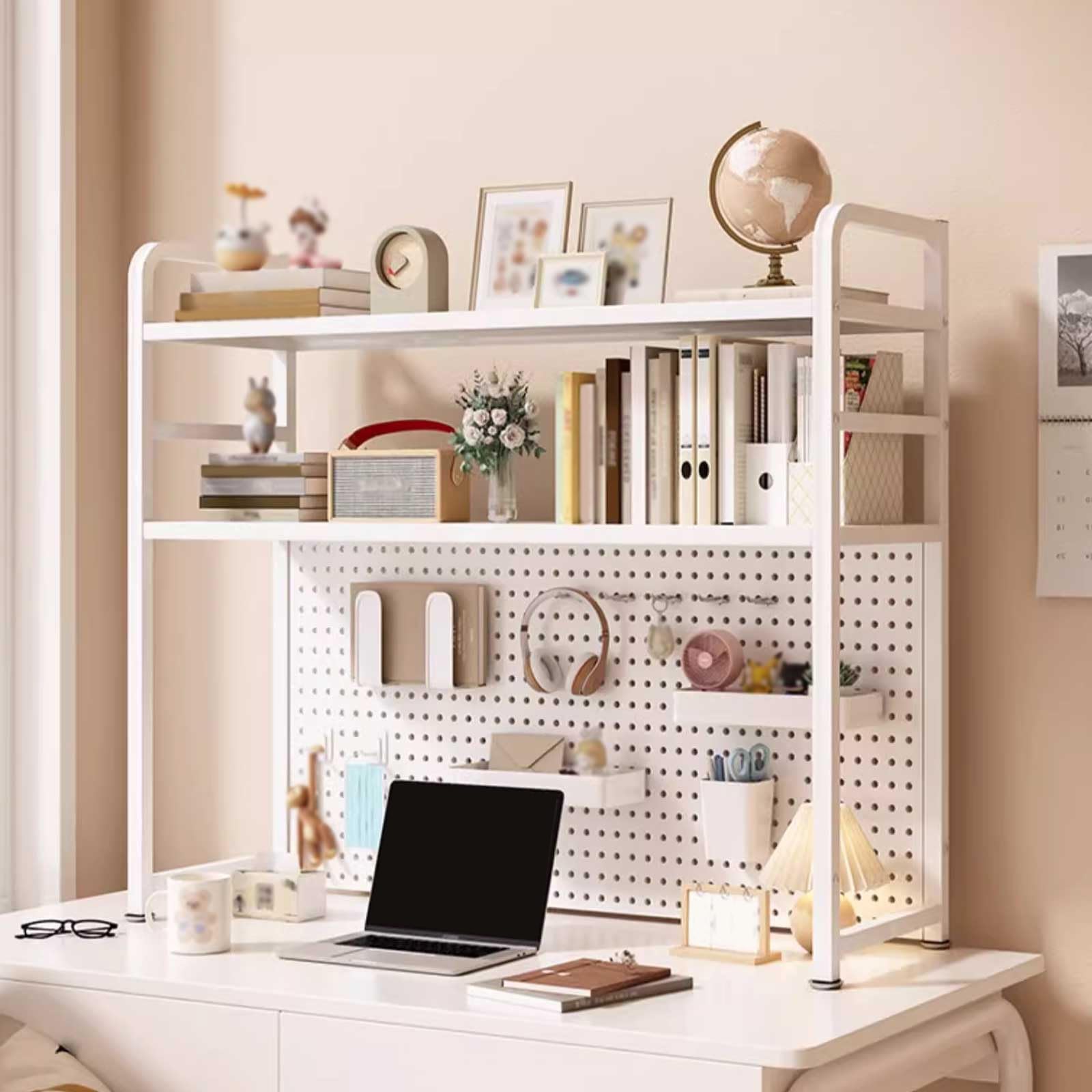 Mehrstöckig Schreibtisch Regal Organizer DIY Kombination H-Struktur Geeignet für Schreibtische Büros Küchen und Studentenwohnheime (Color : White, Size : Double 115cm)
