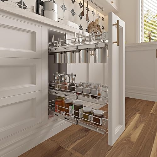Miniatura 5 de 3-Tier 5" W x 21" D Narrow Pull Out Cabinet Organizer, Roll out Spice Rack Holder Shelve, Slide Out Slim Storage Wire Baskets for Storage