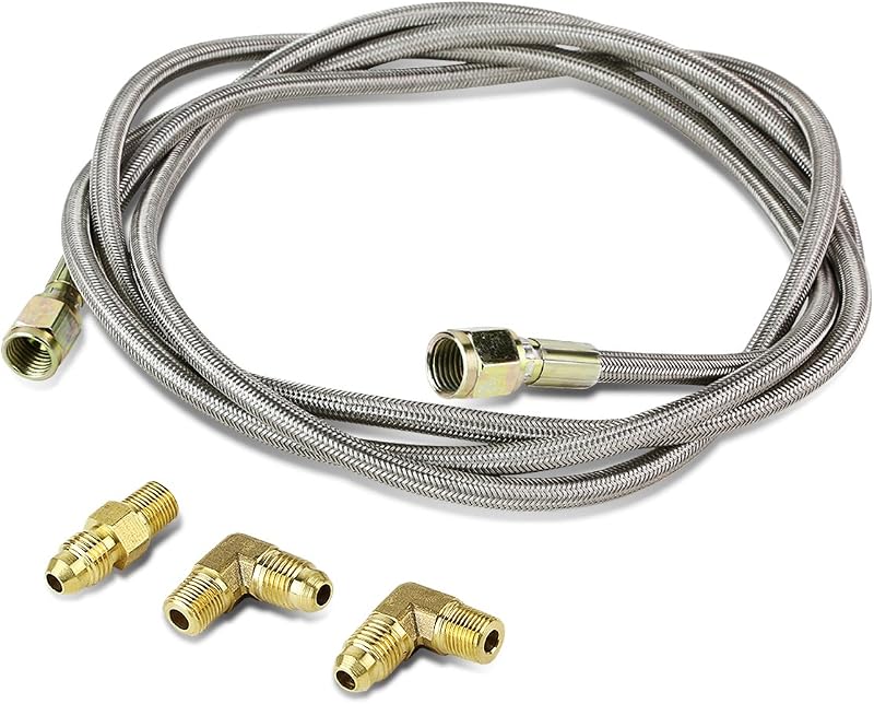 Linha de alimentação de óleo para turbocompressor T3/T4 Auto Dynasty em aço inoxidável trançado com adaptadores NPT – 1 unidade